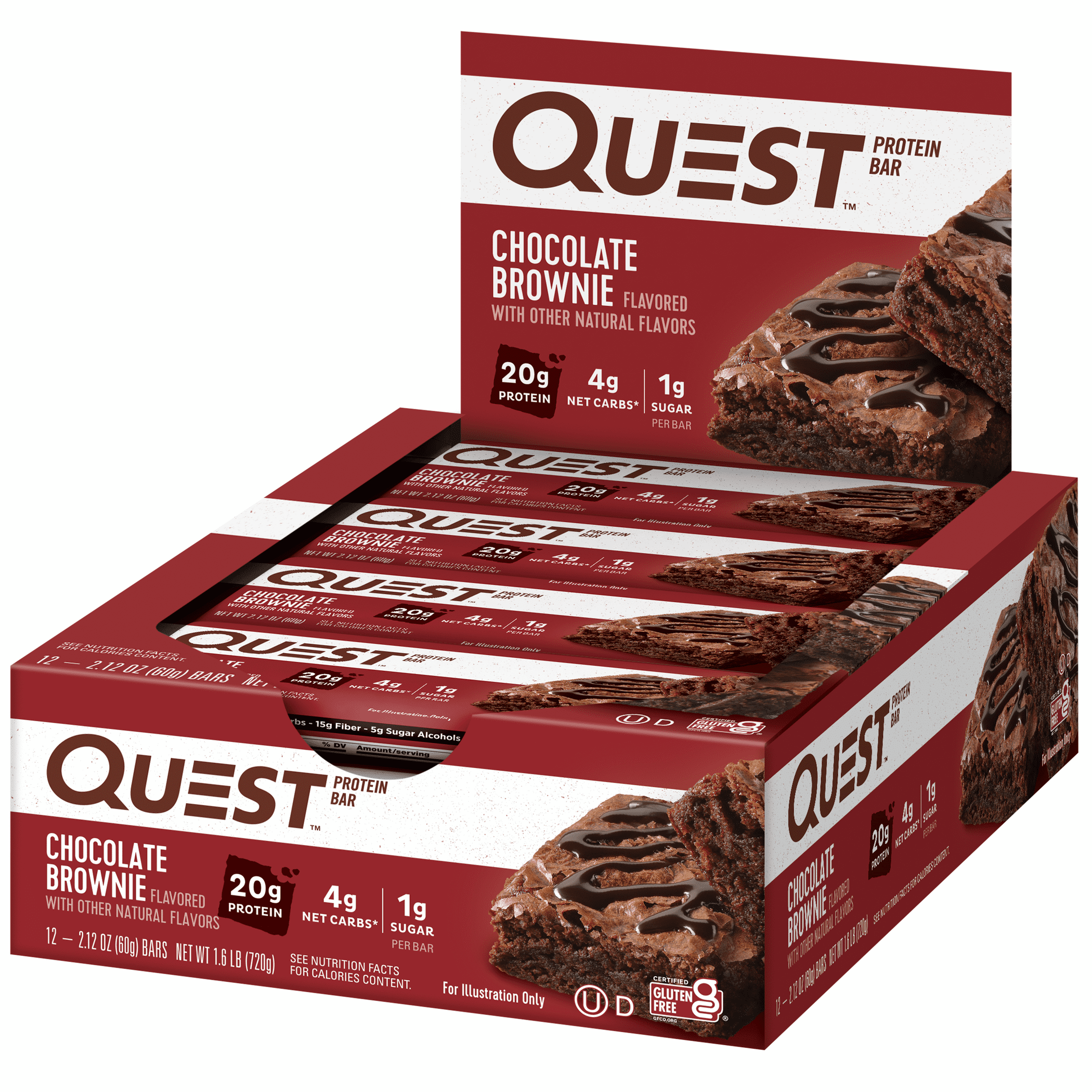 Quest Chocolate Brownie Protein Bar 20g Protein 12 Count