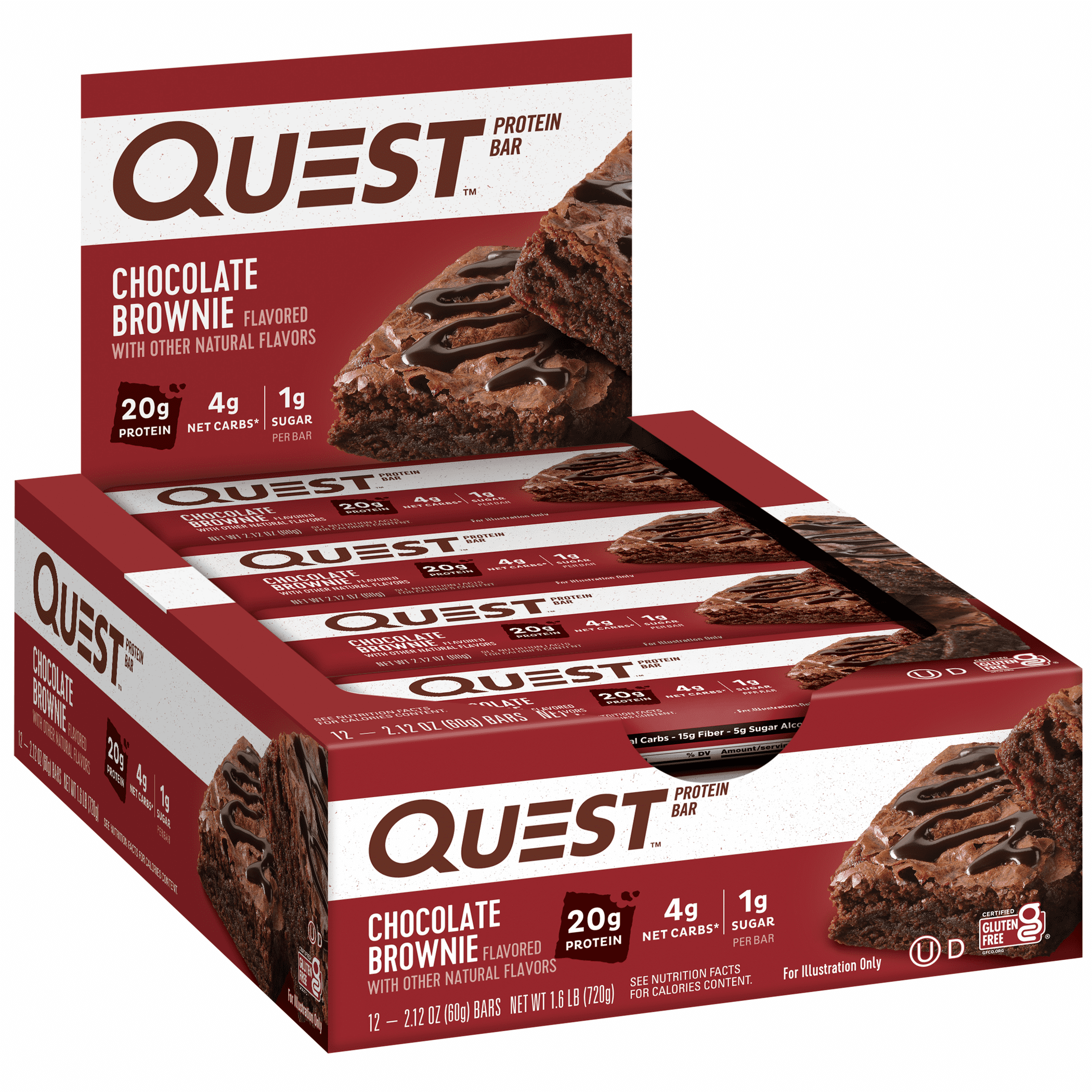 Quest Chocolate Brownie Protein Bar 20g Protein 12 Count