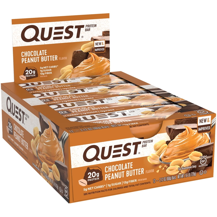 Quest Chocolate Peanut Butter Protein Bar Gluten Free 12 Count 20g Protein
