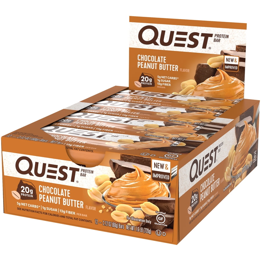 Quest Chocolate Peanut Butter Protein Bar Gluten Free 12 Count 20g Protein