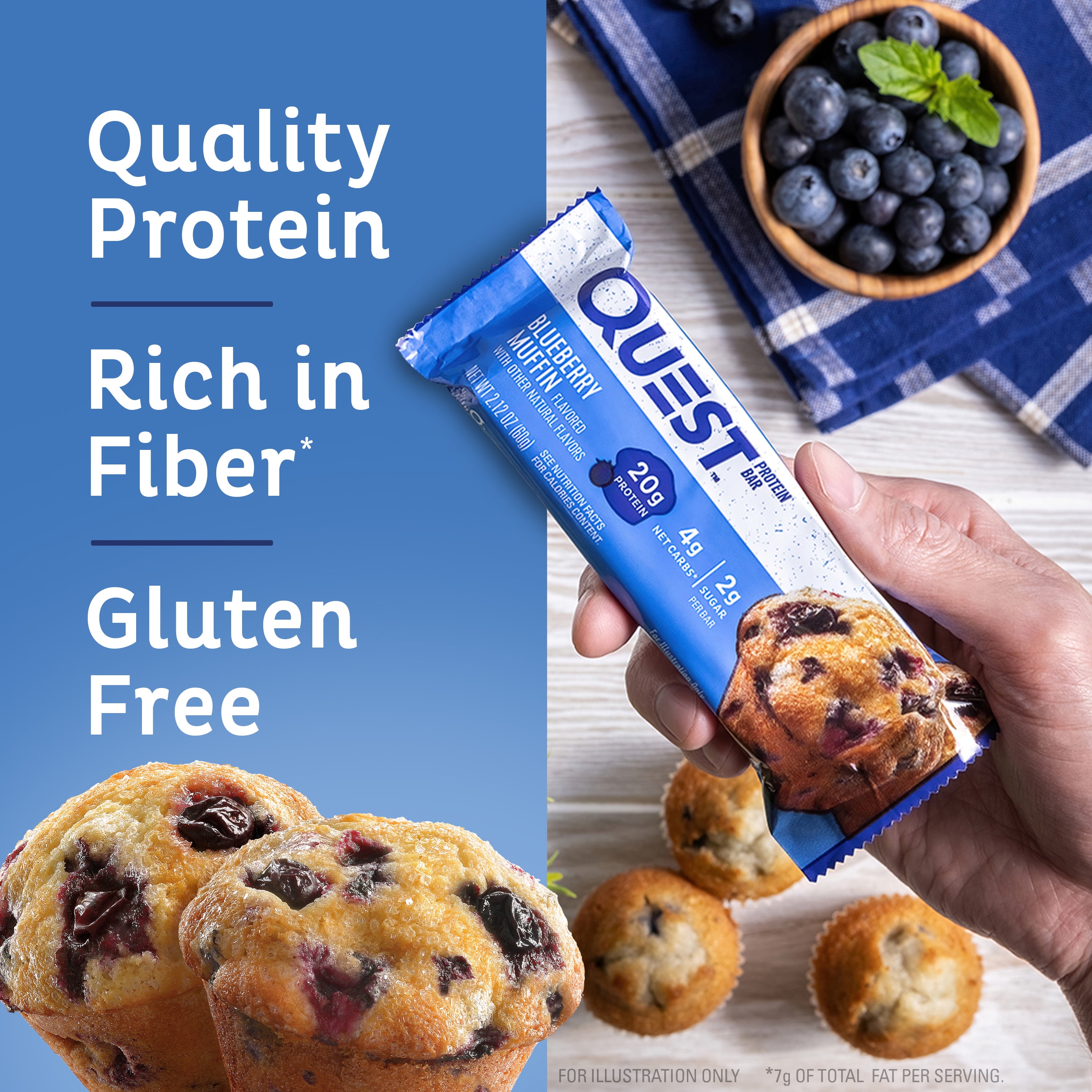 Quest Blueberry Muffin Protein Bar 20g Protein Gluten Free 12 Count