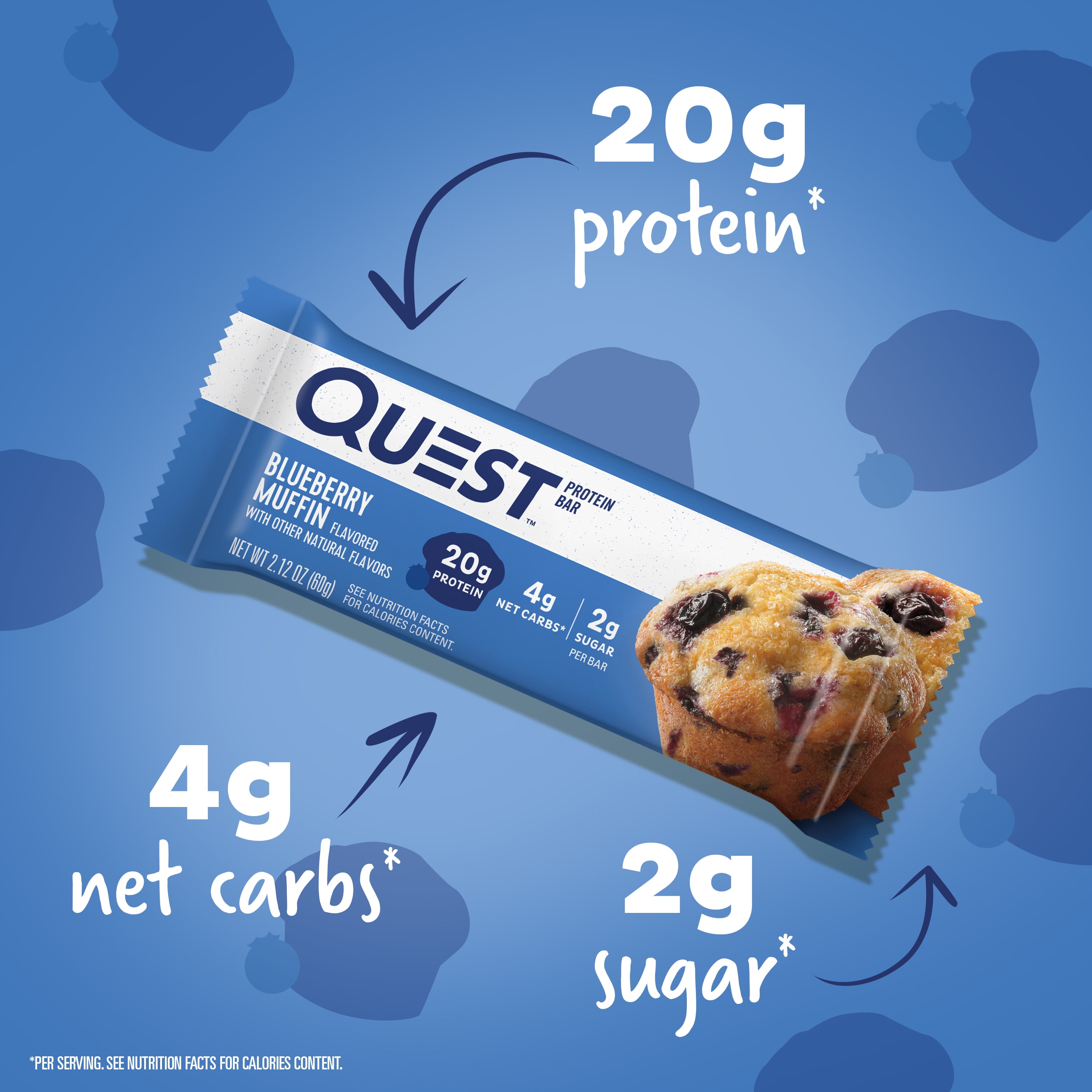 Quest Blueberry Muffin Protein Bar 20g Protein Gluten Free 12 Count