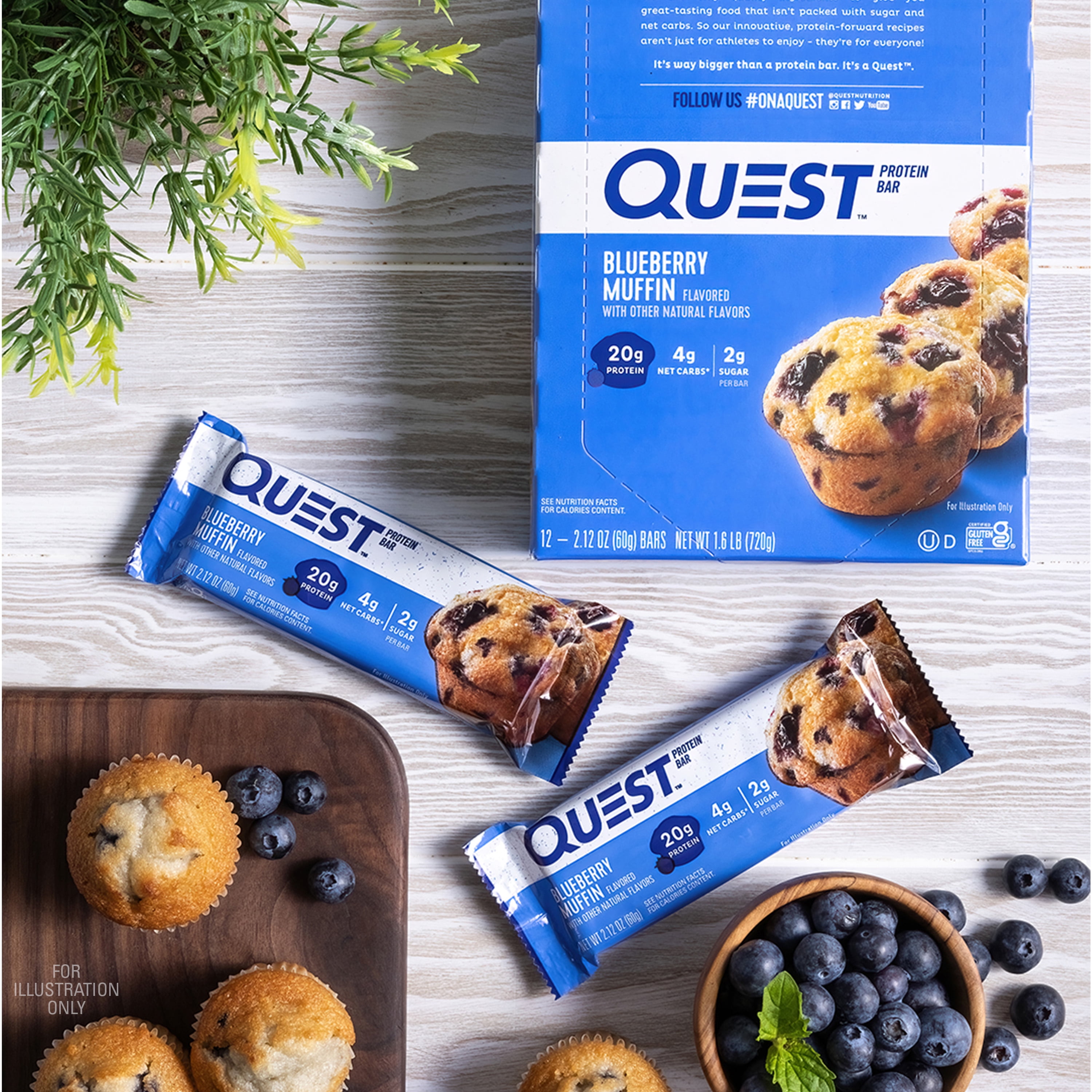 Quest Blueberry Muffin Protein Bar 20g Protein Gluten Free 12 Count