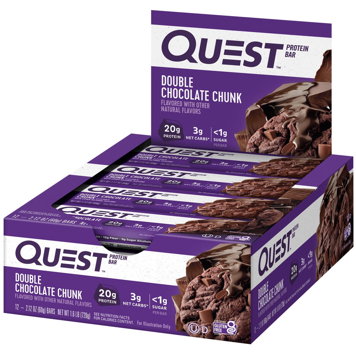 Quest Protein Bar Double Chocolate Chunk High Protein Gluten Free 12 Count