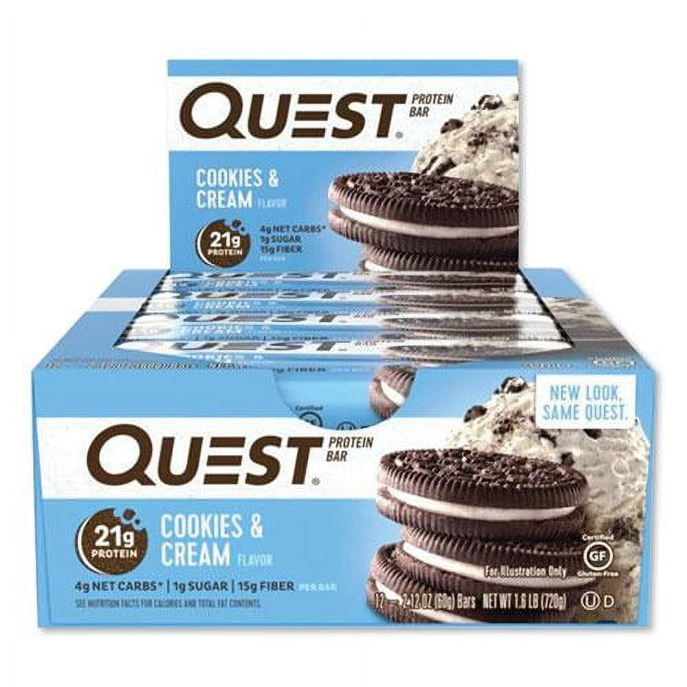 Quest Protein Bar Cookies Cream 21g Protein 12 Count
