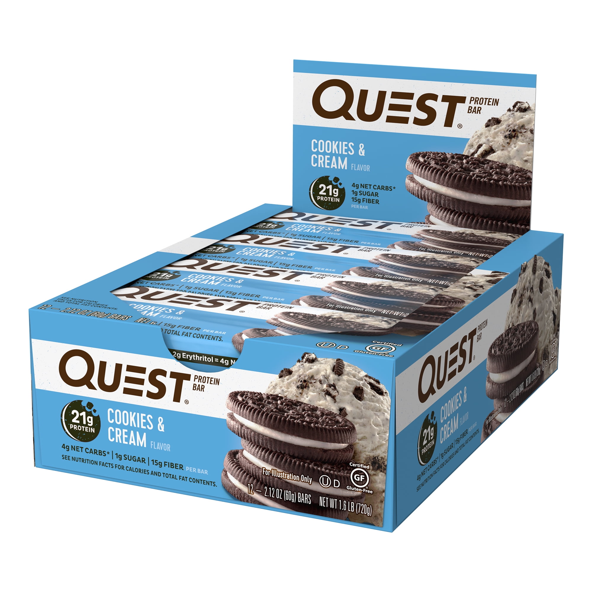 Quest Protein Bar Cookies Cream 21g Protein 12 Count
