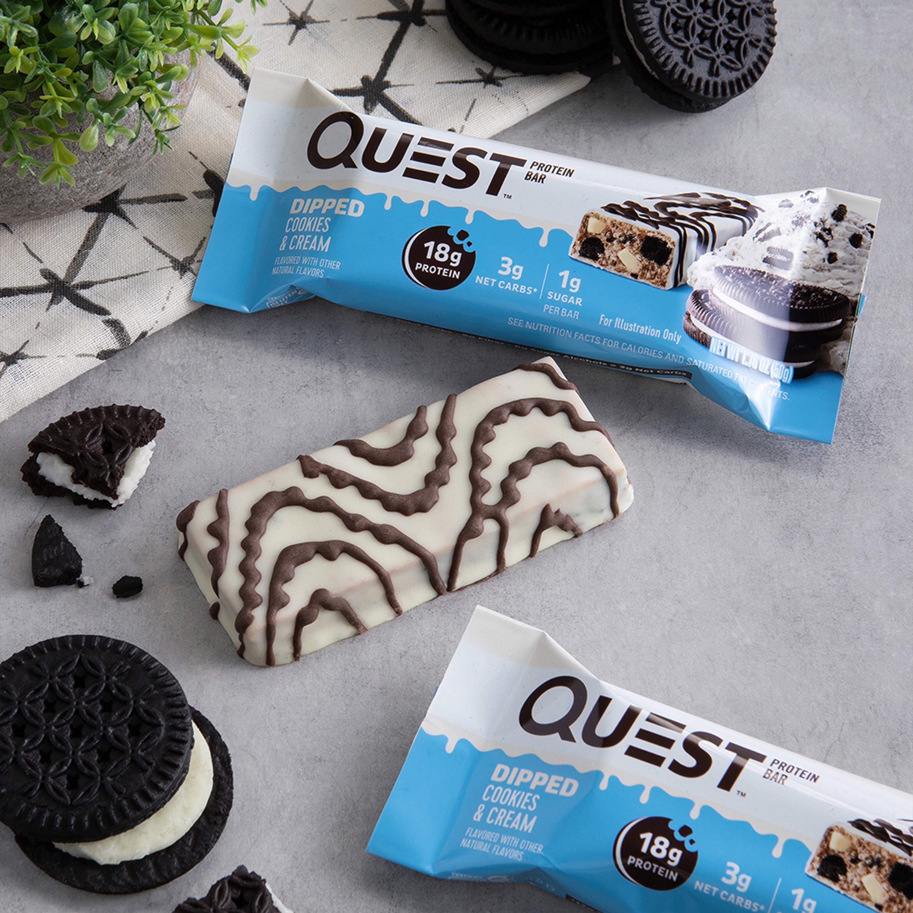 Quest Dipped Protein Bars Low Sugar High Protein Cookies and Cream 12 Count