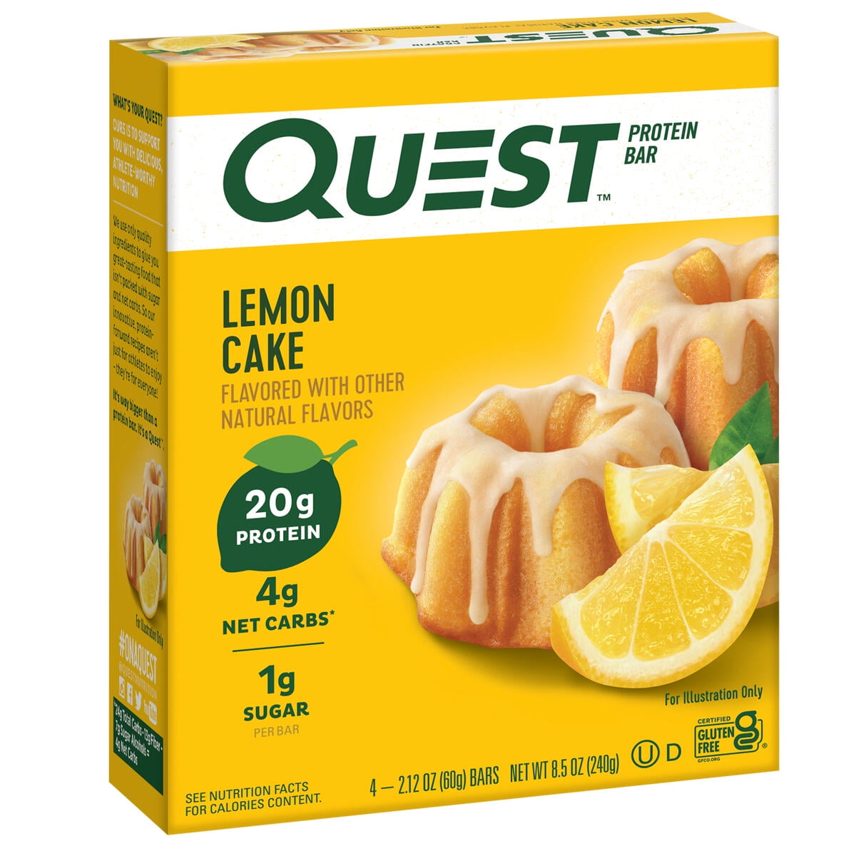 Quest Lemon Cake Protein Bar 20g Protein Gluten Free 4 Count