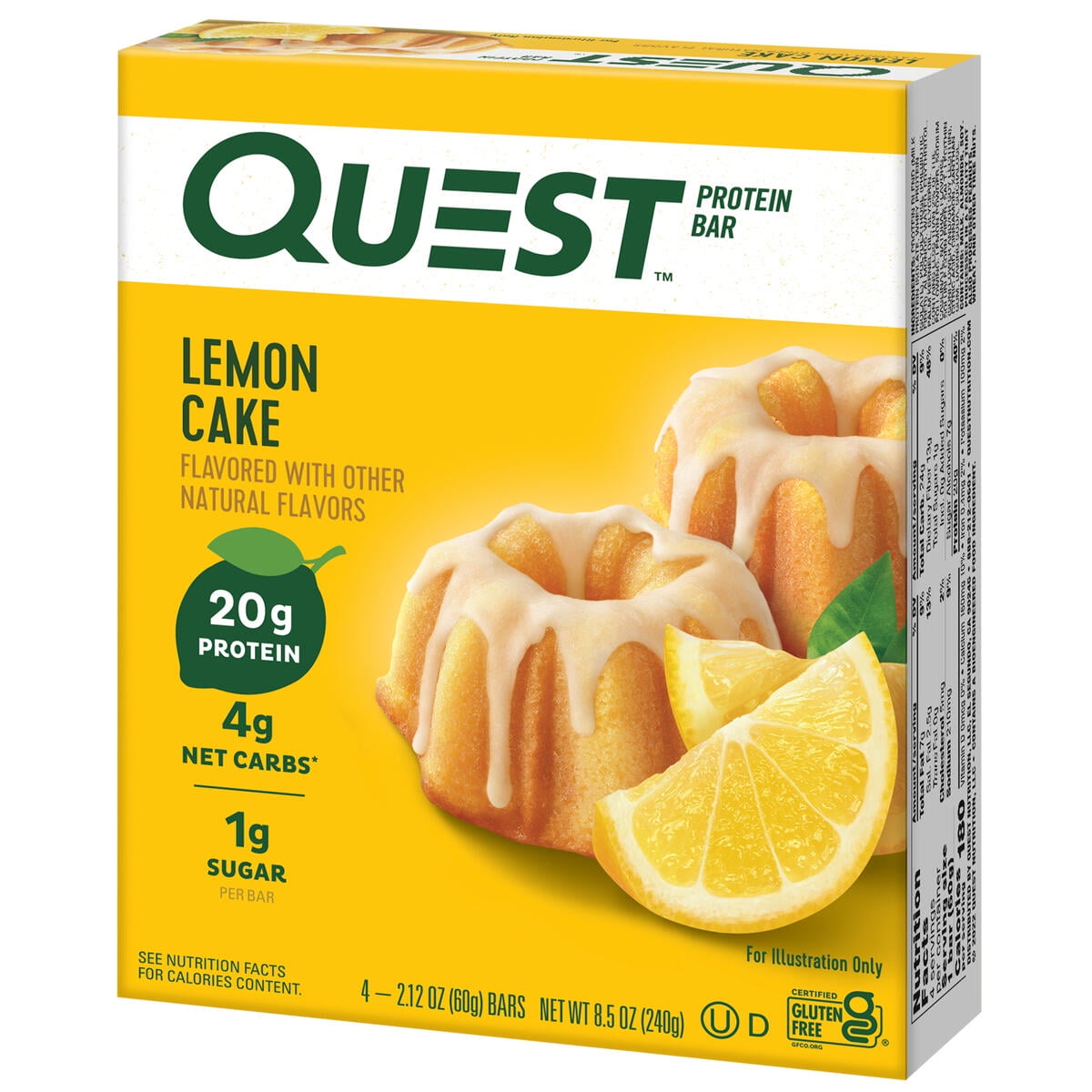 Quest Lemon Cake Protein Bar 20g Protein Gluten Free 4 Count