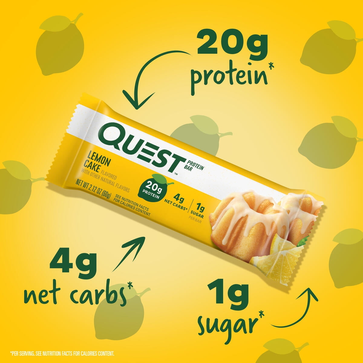 Quest Lemon Cake Protein Bar 20g Protein Gluten Free 4 Count