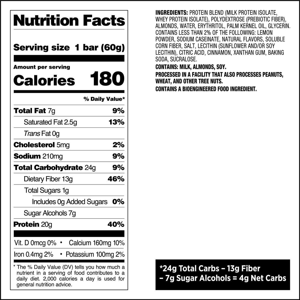 Quest Lemon Cake Protein Bar 20g Protein Gluten Free 4 Count