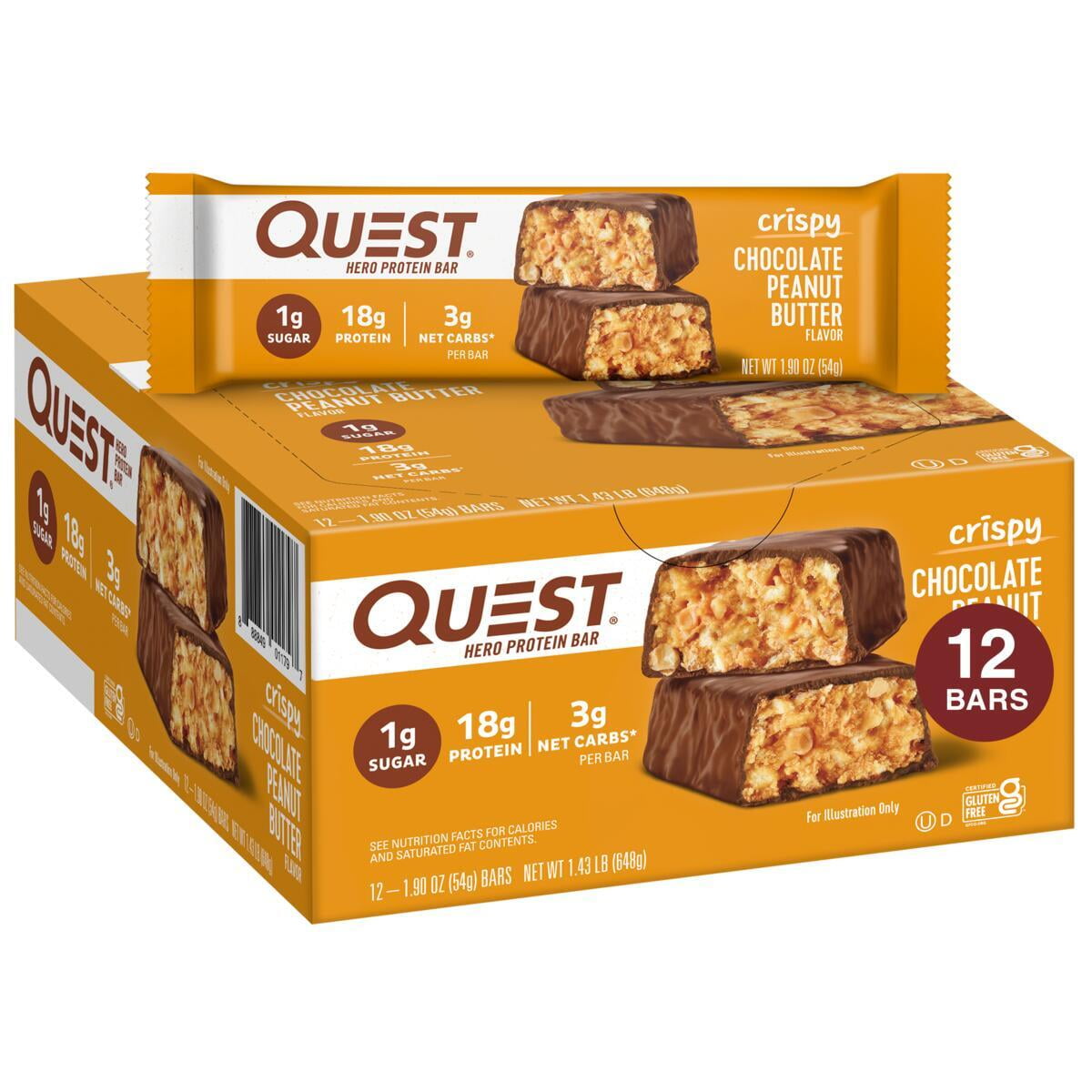 Quest Nutrition Crispy Protein Bar Chocolate Peanut Butter Flavor Gluten Free 12 Count