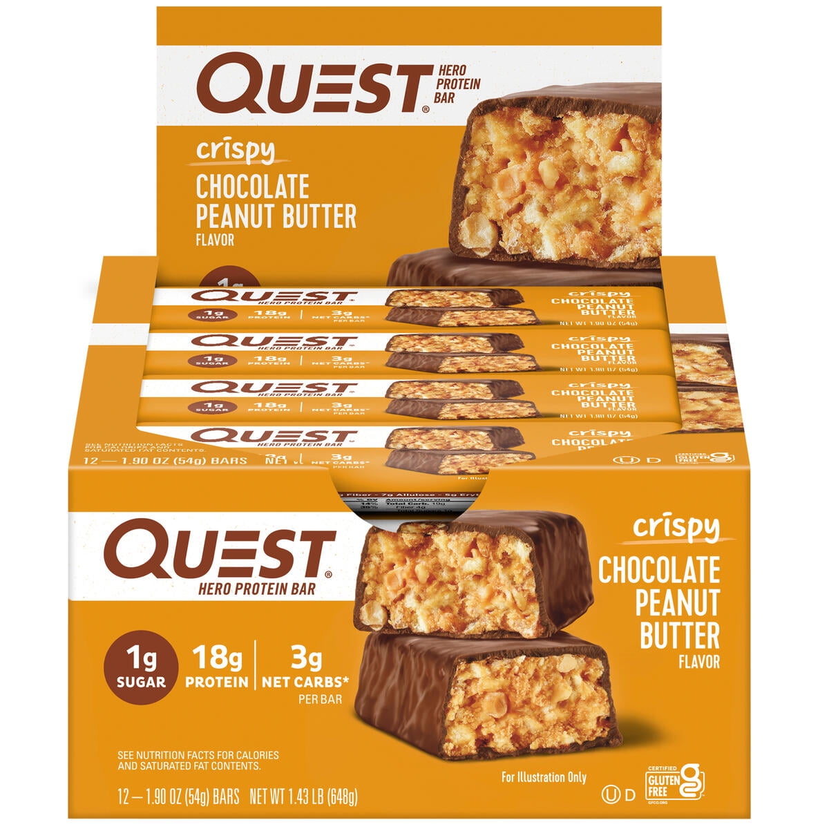 Quest Nutrition Crispy Protein Bar Chocolate Peanut Butter Flavor Gluten Free 12 Count