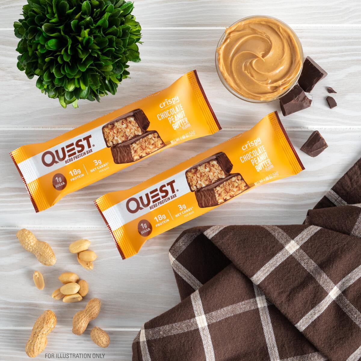 Quest Nutrition Crispy Protein Bar Chocolate Peanut Butter Flavor Gluten Free 12 Count