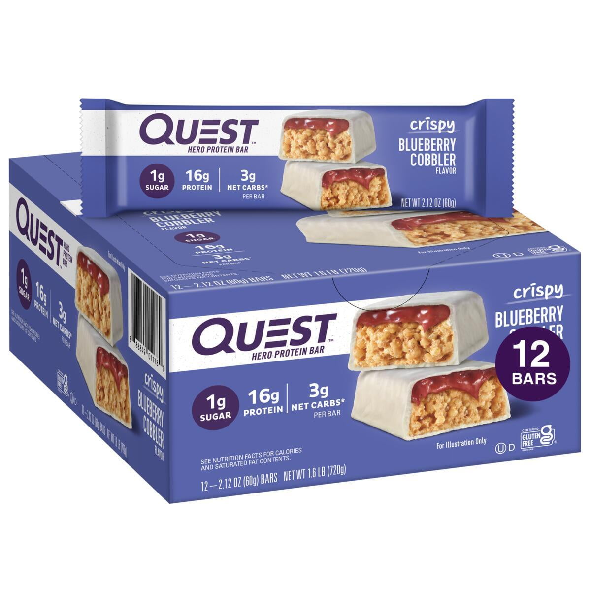 Quest Nutrition Blueberry Cobbler Hero Protein Bar Low Carb High Protein 12 Count