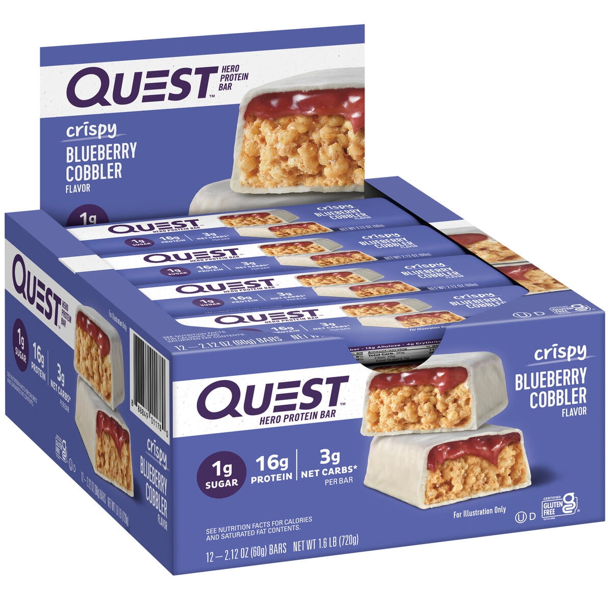 Quest Nutrition Blueberry Cobbler Hero Protein Bar Low Carb High Protein 12 Count
