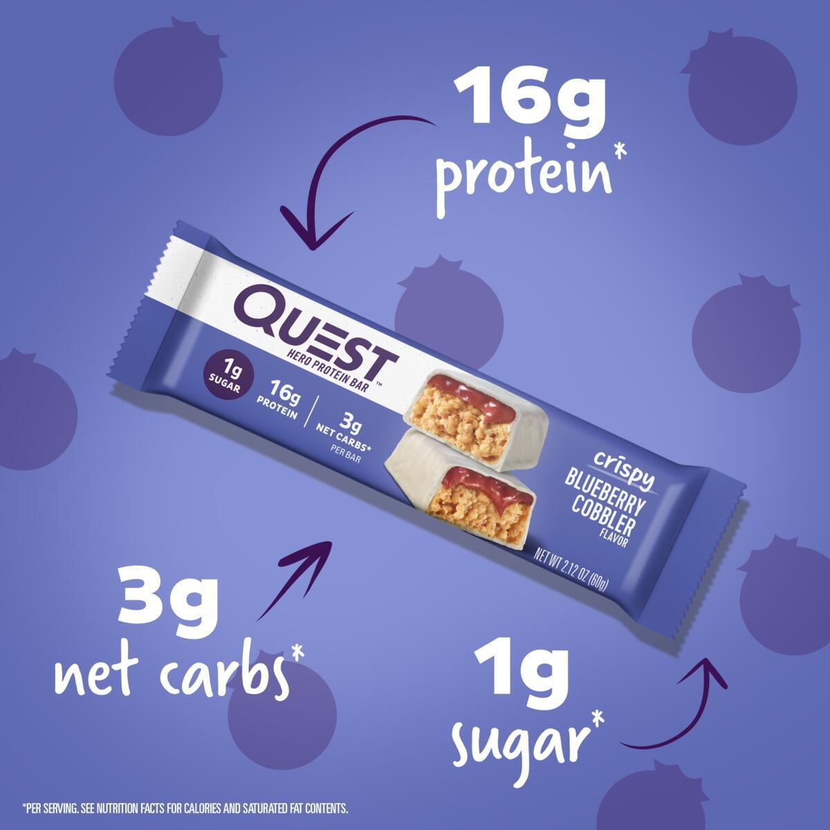 Quest Nutrition Blueberry Cobbler Hero Protein Bar Low Carb High Protein 12 Count