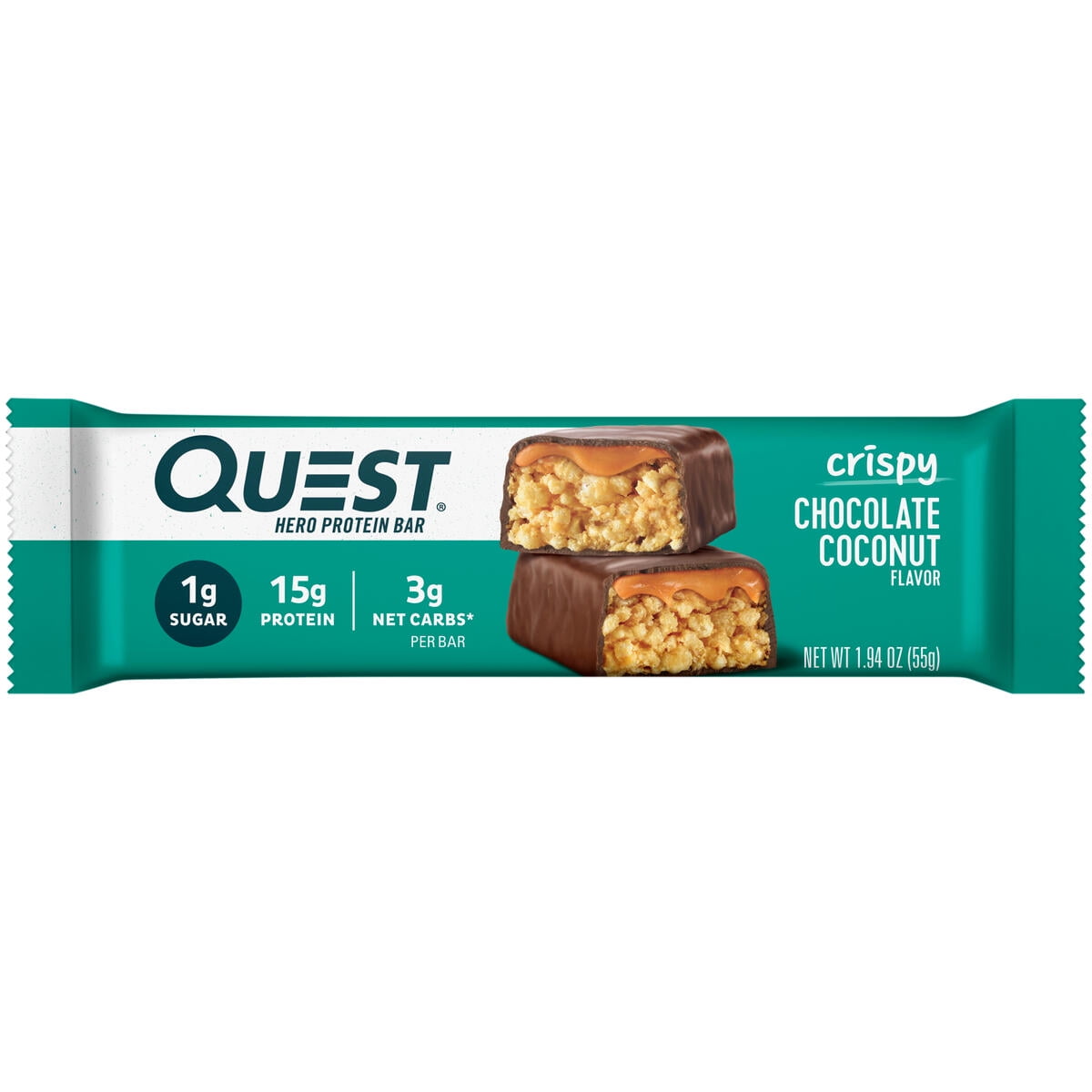 Quest Chocolate Coconut Crispy Hero Protein Bar Gluten Free 15g Protein 1.94 oz 12 Count