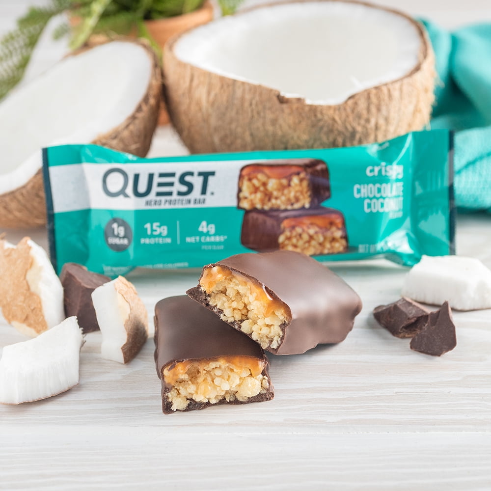 Quest Chocolate Coconut Crispy Hero Protein Bar Gluten Free 15g Protein 1.94 oz 12 Count