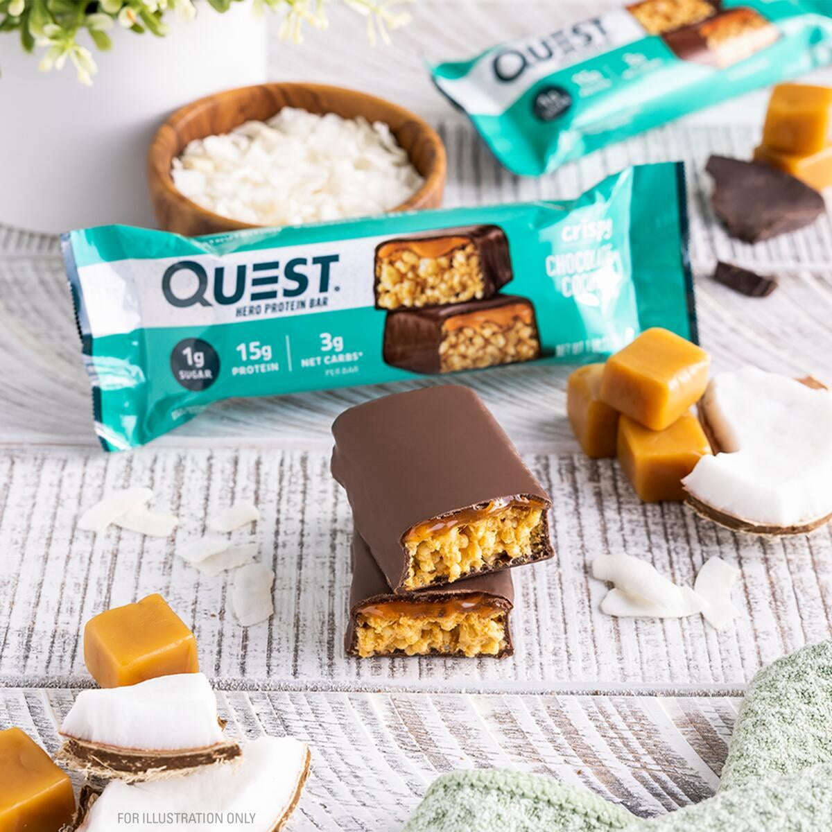 Quest Chocolate Coconut Crispy Hero Protein Bar Gluten Free 15g Protein 1.94 oz 12 Count
