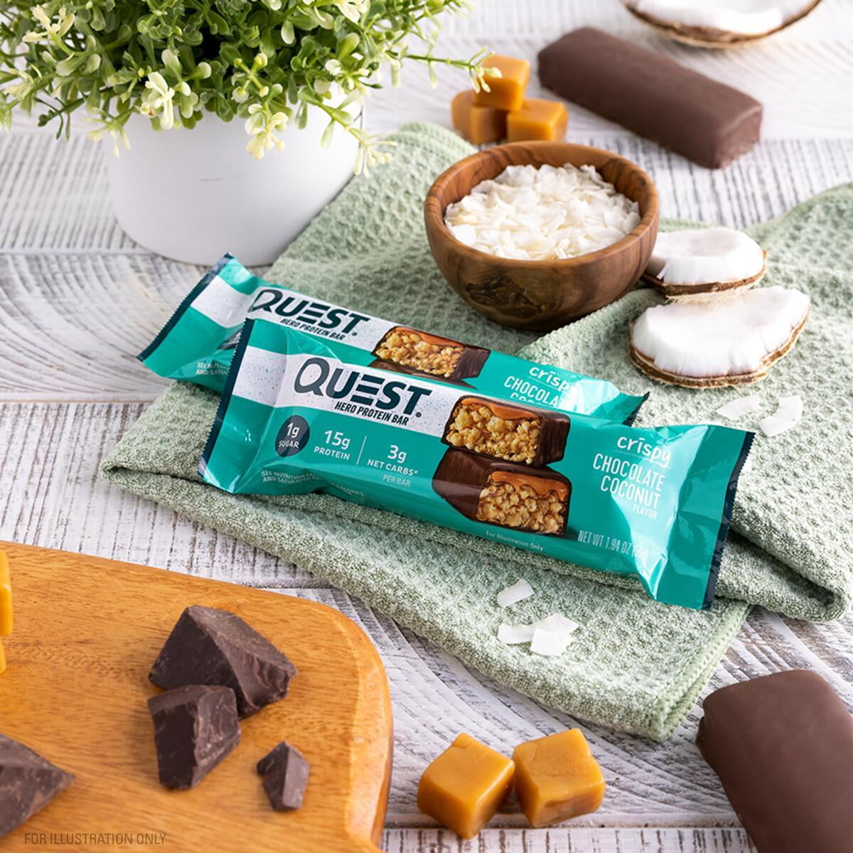 Quest Chocolate Coconut Crispy Hero Protein Bar Gluten Free 15g Protein 1.94 oz 12 Count
