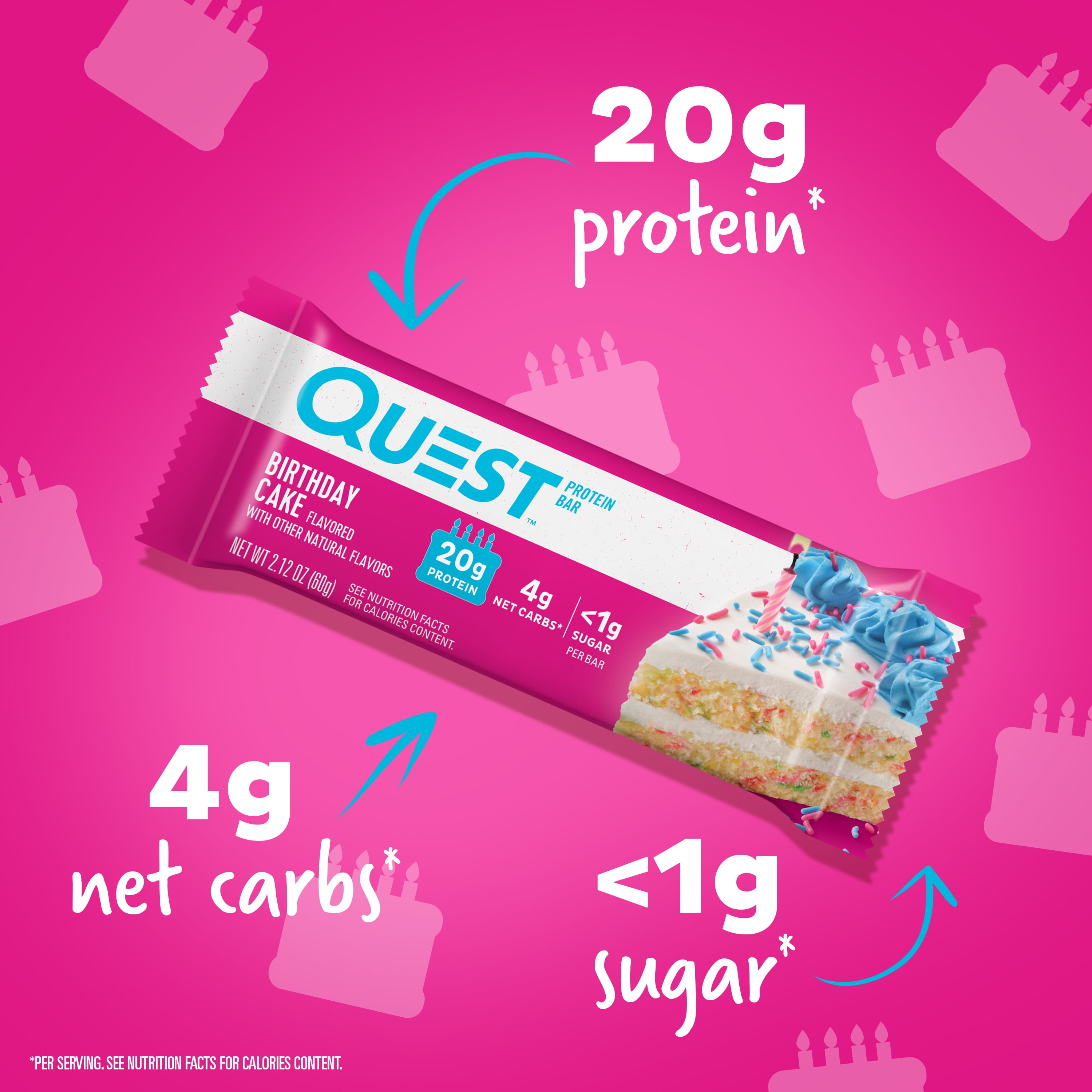 Quest Nutrition Birthday Cake Protein Bar High Protein Gluten Free 8 Count