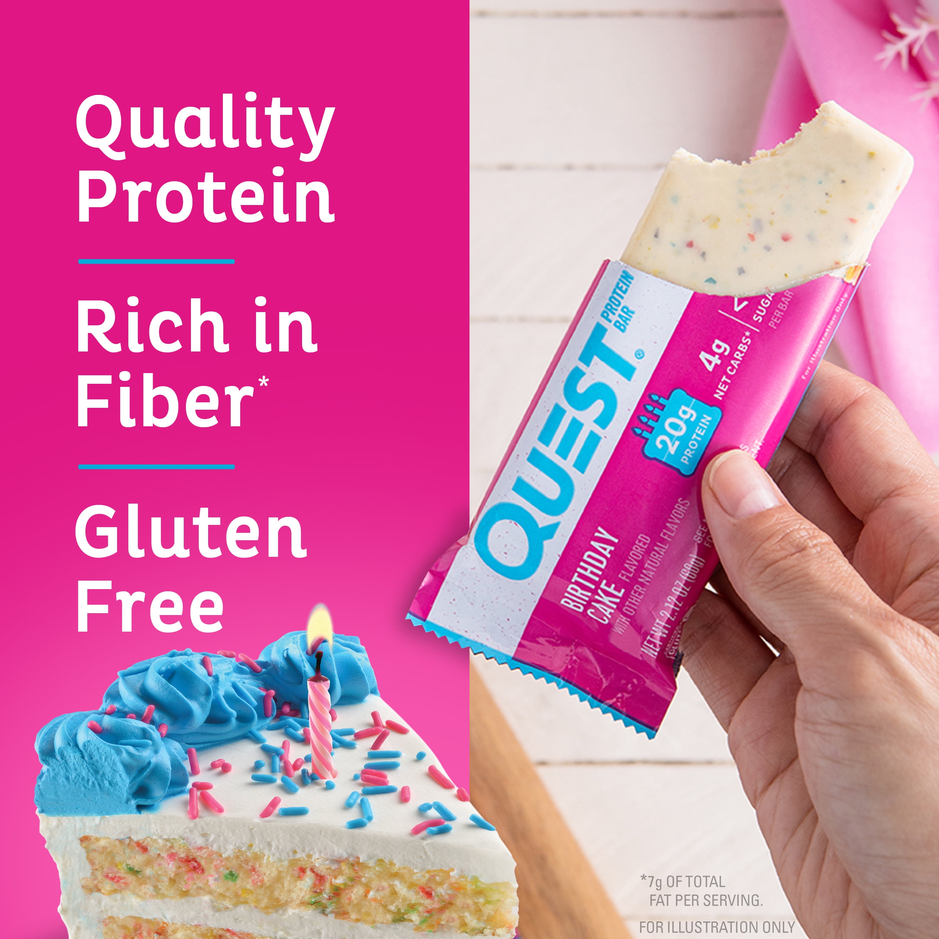 Quest Nutrition Birthday Cake Protein Bar High Protein Gluten Free 8 Count