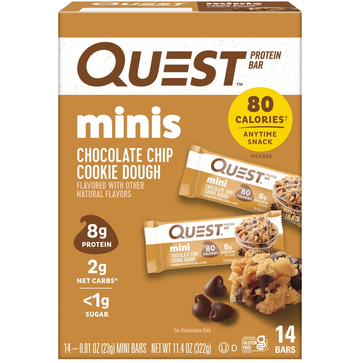 Quest Nutrition Mini Protein Bars Low Carb Chocolate Chip Cookie Dough 14 Count