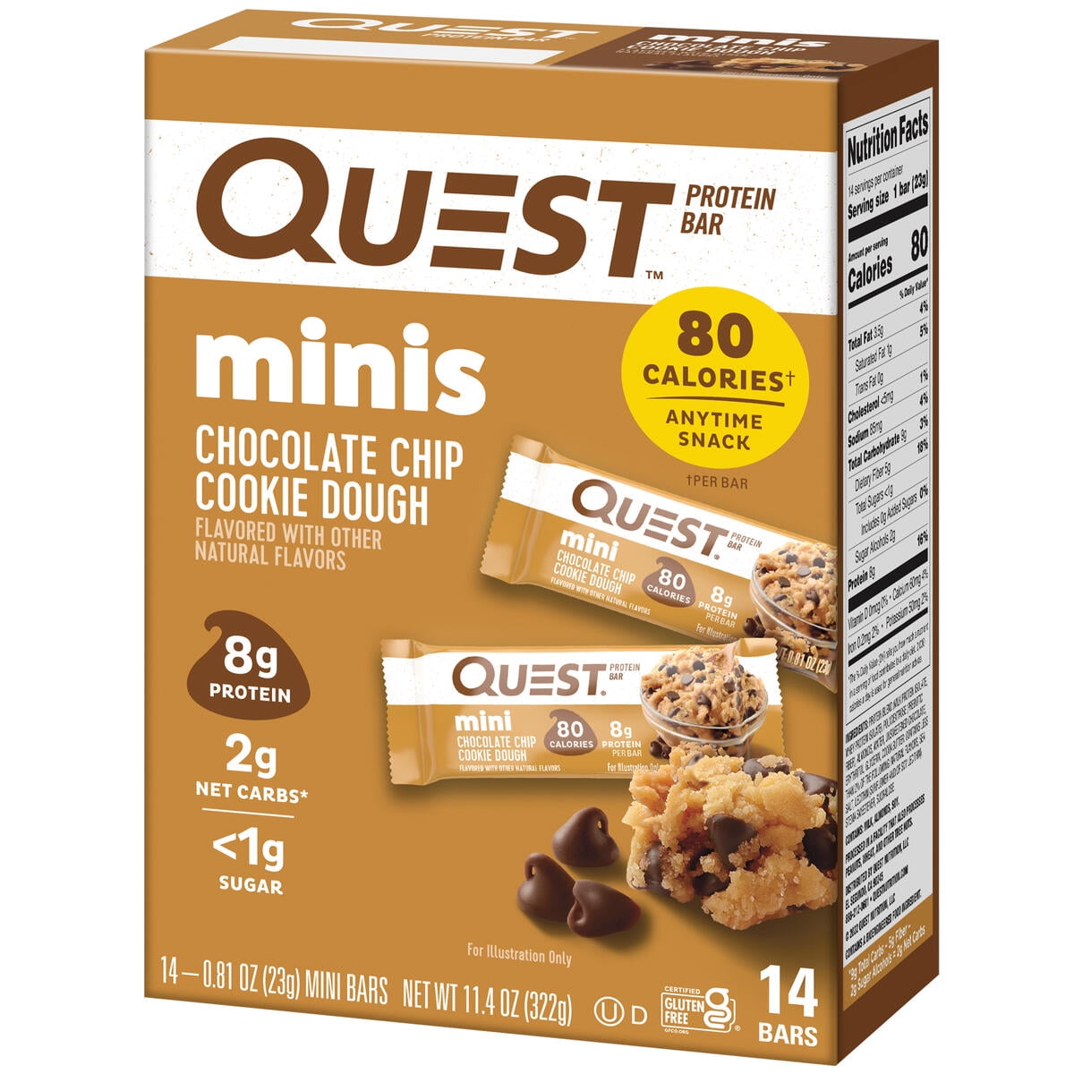 Quest Nutrition Mini Protein Bars Low Carb Chocolate Chip Cookie Dough 14 Count