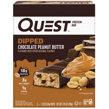 Quest Dipped Protein Bar High Protein Low Sugar Chocolate Peanut Butter 4 Count