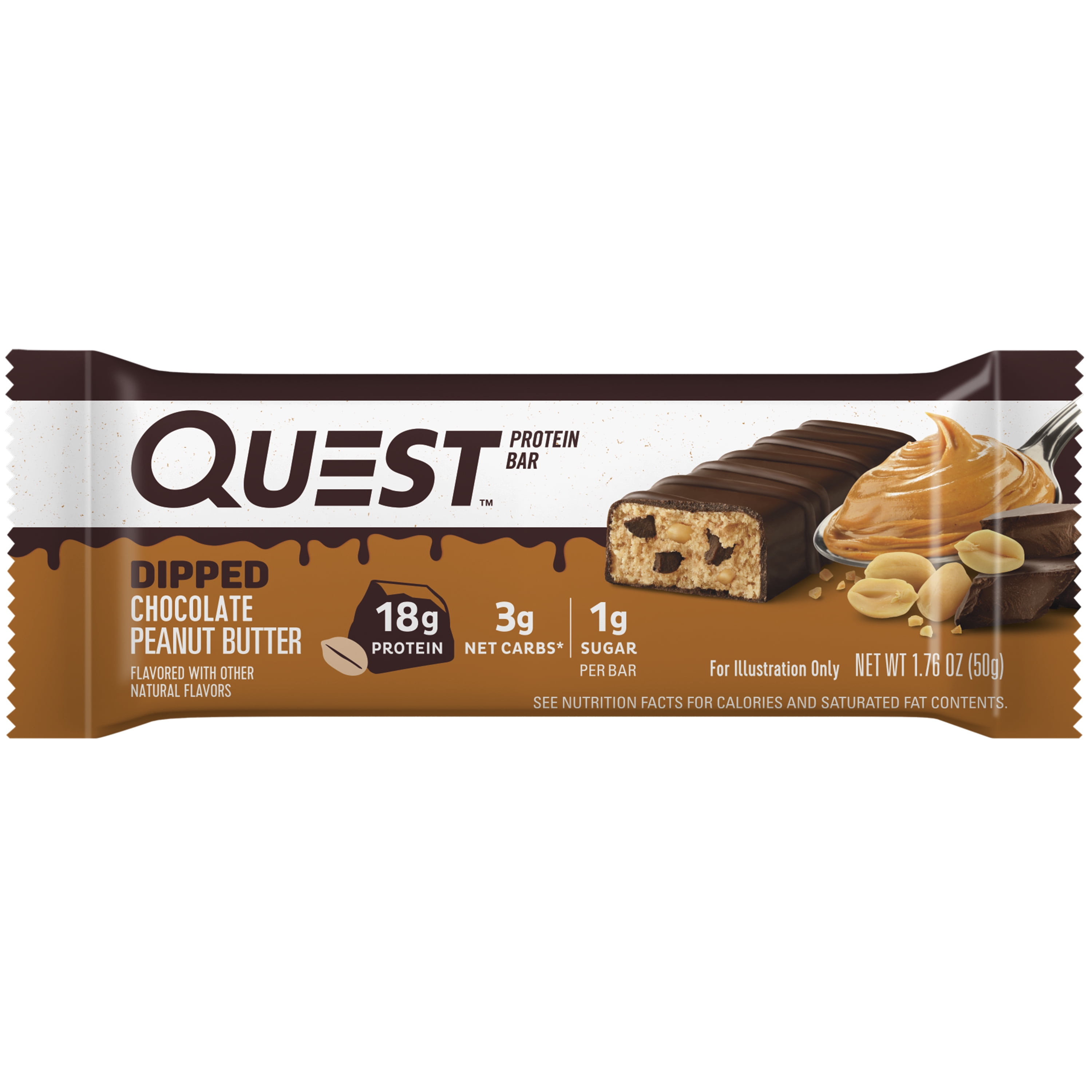 Quest Dipped Protein Bar High Protein Low Sugar Chocolate Peanut Butter 4 Count