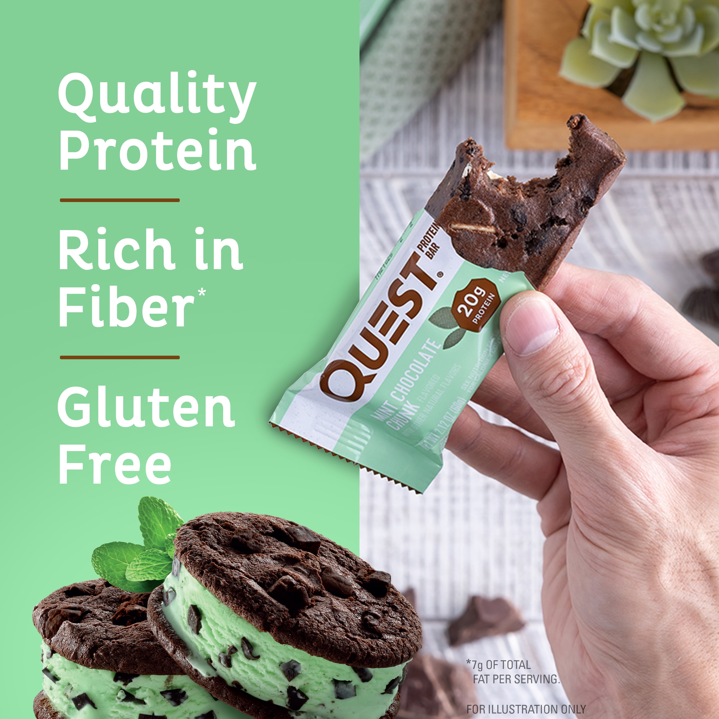 Quest Protein Bar Low Carb Gluten Free Mint Chocolate Chunk 20g Protein 4 Count