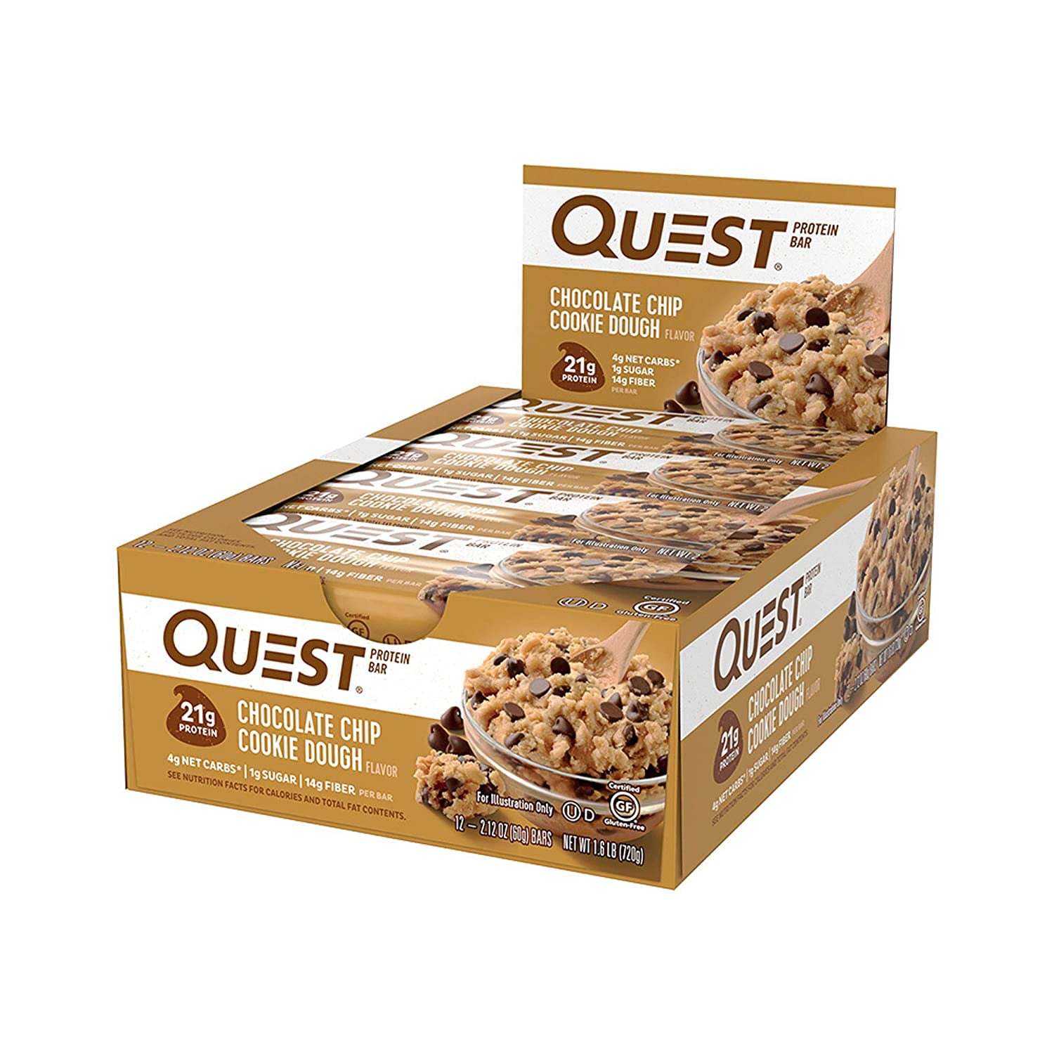 Quest Nutrition Chocolate Chip Cookie Dough Protein Bars High Protein Low Carb Gluten Free Keto Friendly 12 Count