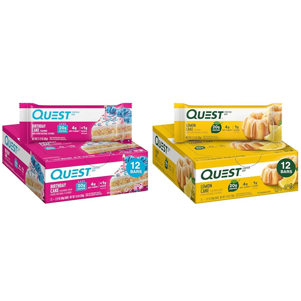 Quest Birthday Cake & Lemon Cake Protein Bars 12 Count High Protein Low Carb Gluten Free Keto Friendly