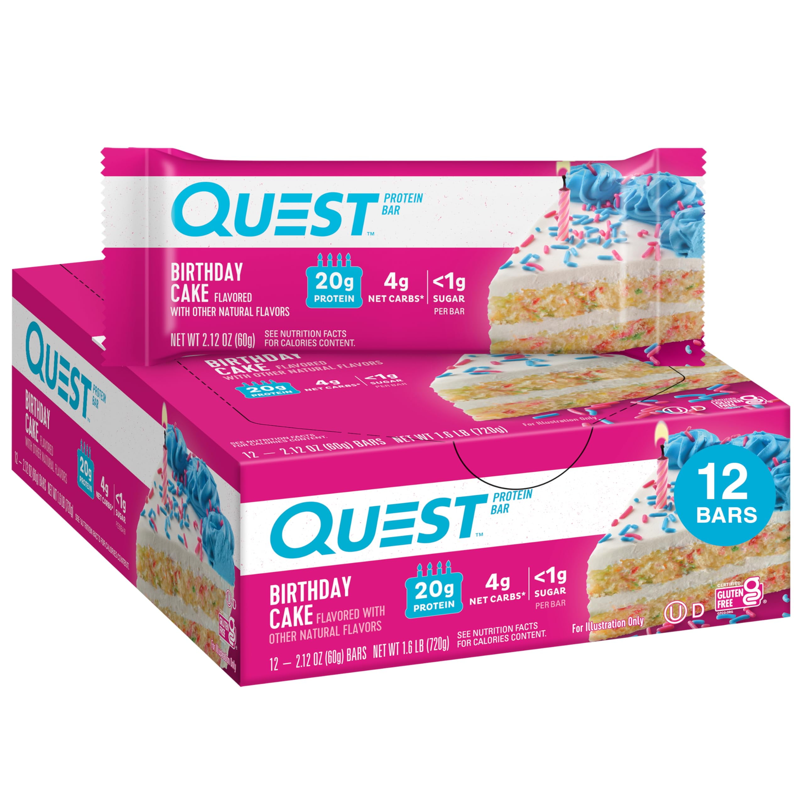Quest Birthday Cake & Lemon Cake Protein Bars 12 Count High Protein Low Carb Gluten Free Keto Friendly