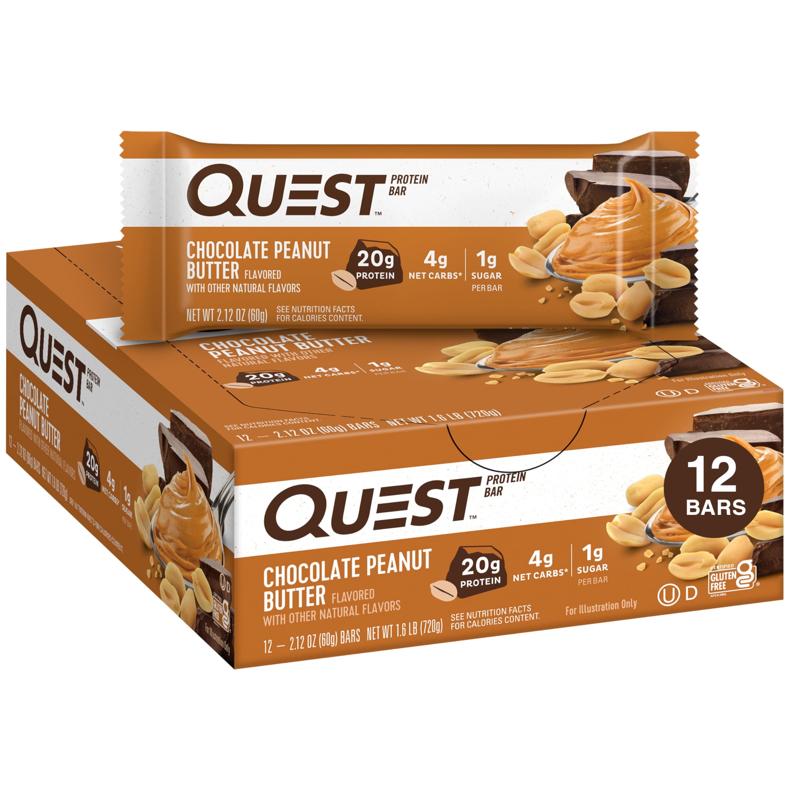 Quest Chocolate Peanut Butter Blueberry Muffin Protein Bars High Protein Low Carb Gluten Free Keto Friendly 12 Count Packaging May Vary
