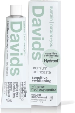 Davids Fluoride Free Nano Hydroxyapatite Toothpaste Enamel Remineralizing Sensitive Relief Whitening Antiplaque SLS Free Natural Peppermint 5.25oz USA Made
