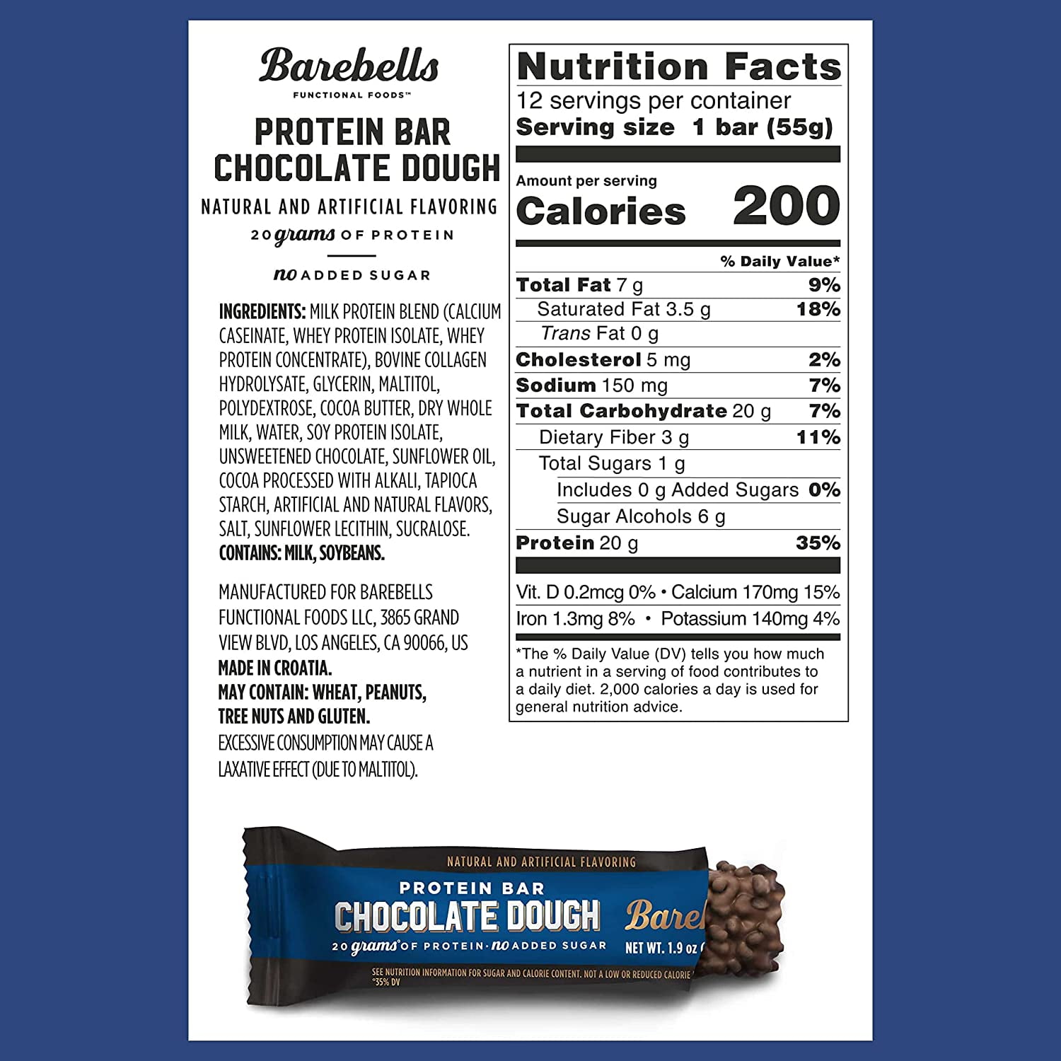 Barebells High Protein Chocolate Dough Bars, 1.9oz - 12 Pack