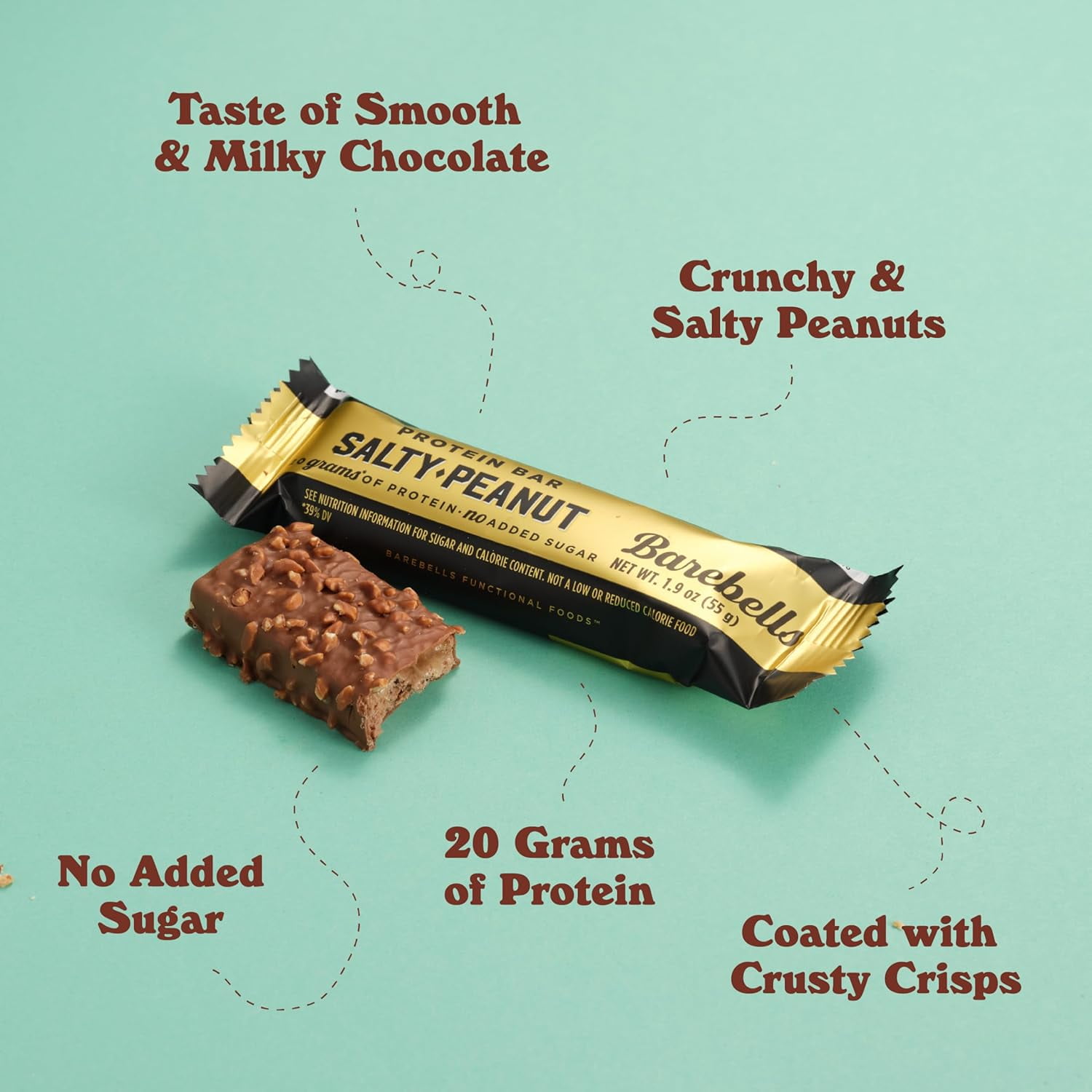 Barebells High Protein Salty Peanut Bars 20g 1.9oz - Box of 12