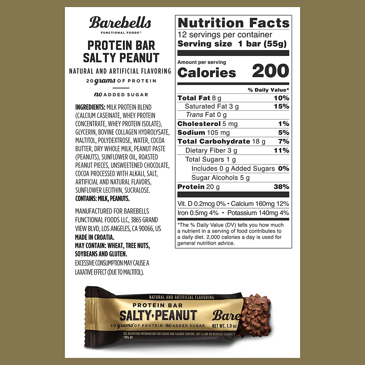 Barebells High Protein Salty Peanut Bars 20g 1.9oz - Box of 12