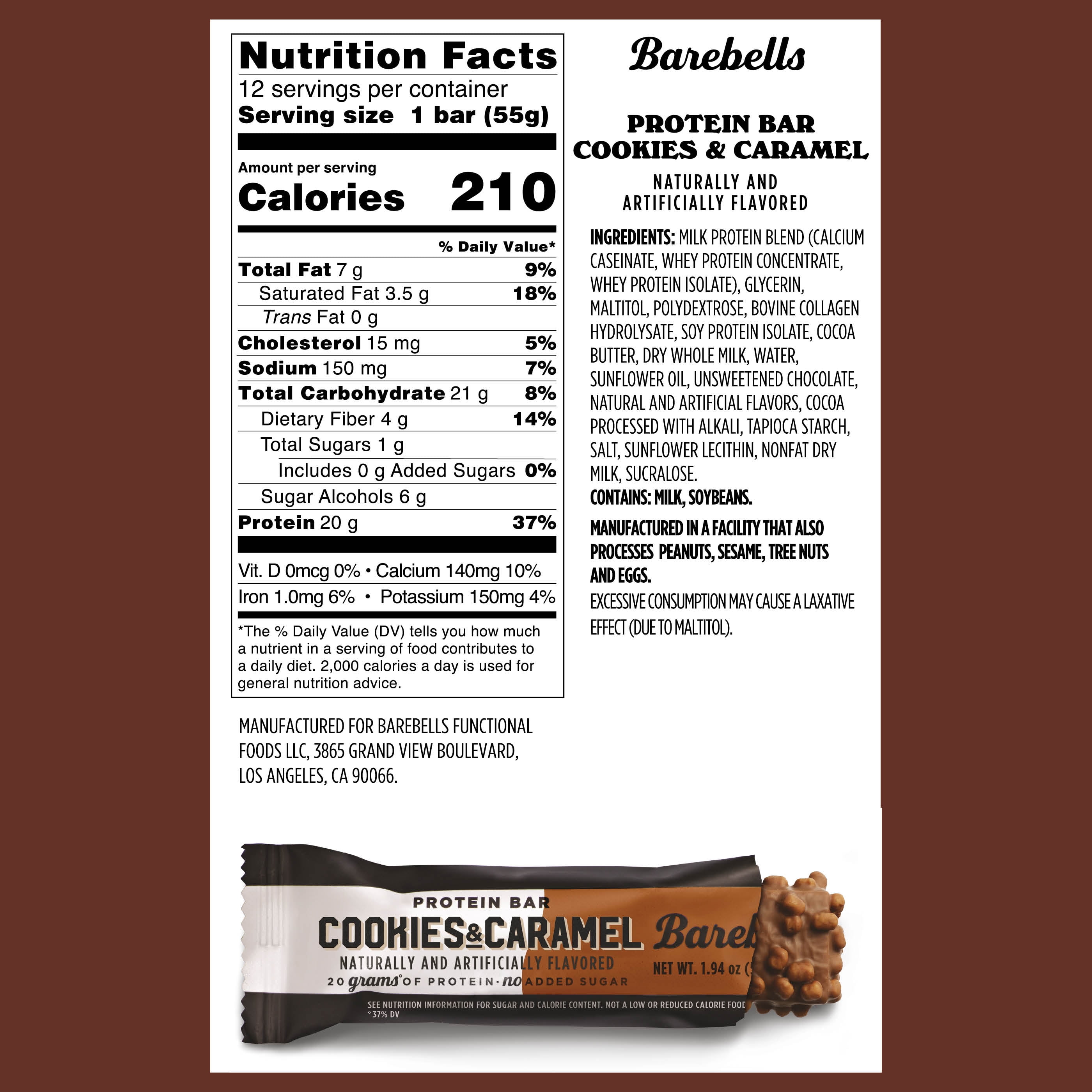 Barebells Protein Bars 20g High Protein 1.9oz Cookies & Caramel 12 Count