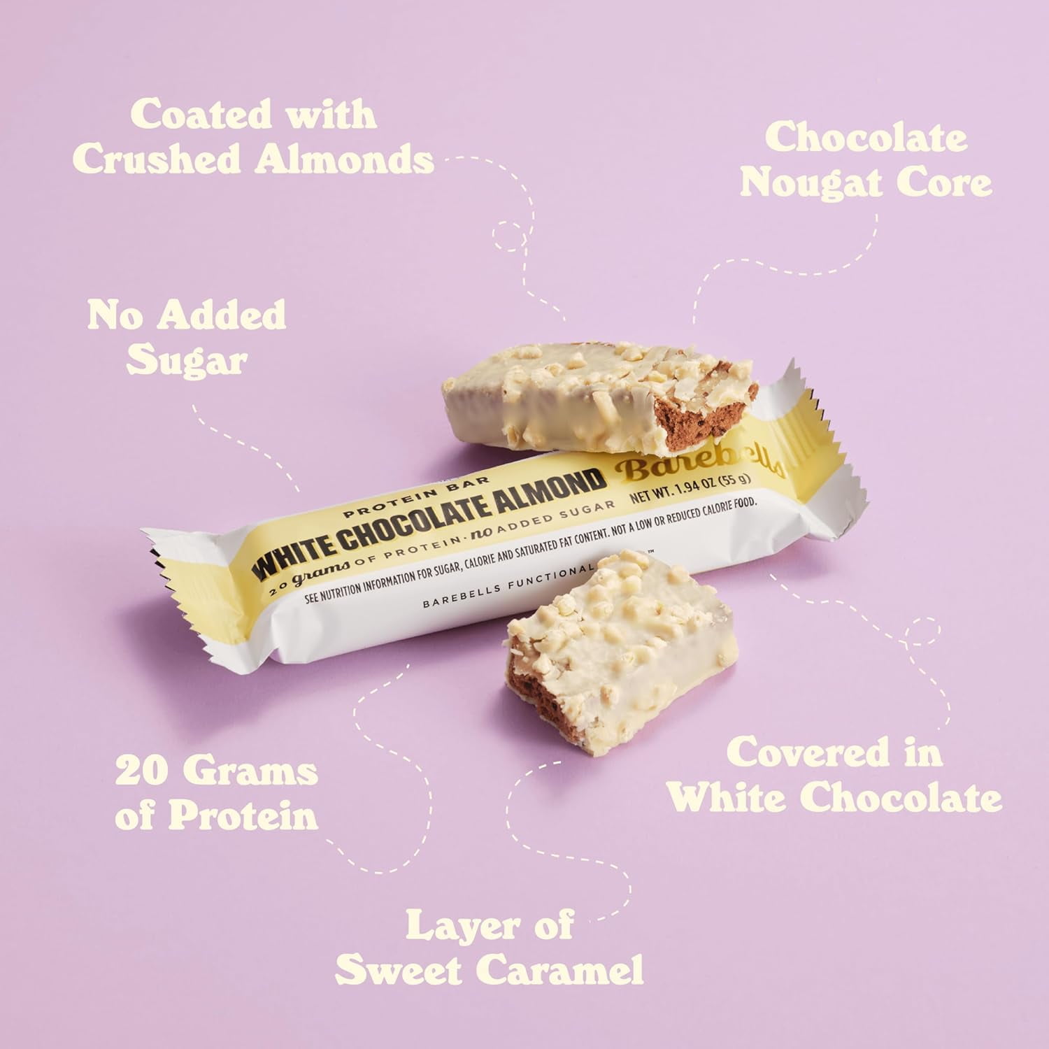Barebells High Protein Bars 20g Protein 1.9oz White Chocolate Almond 12 Count