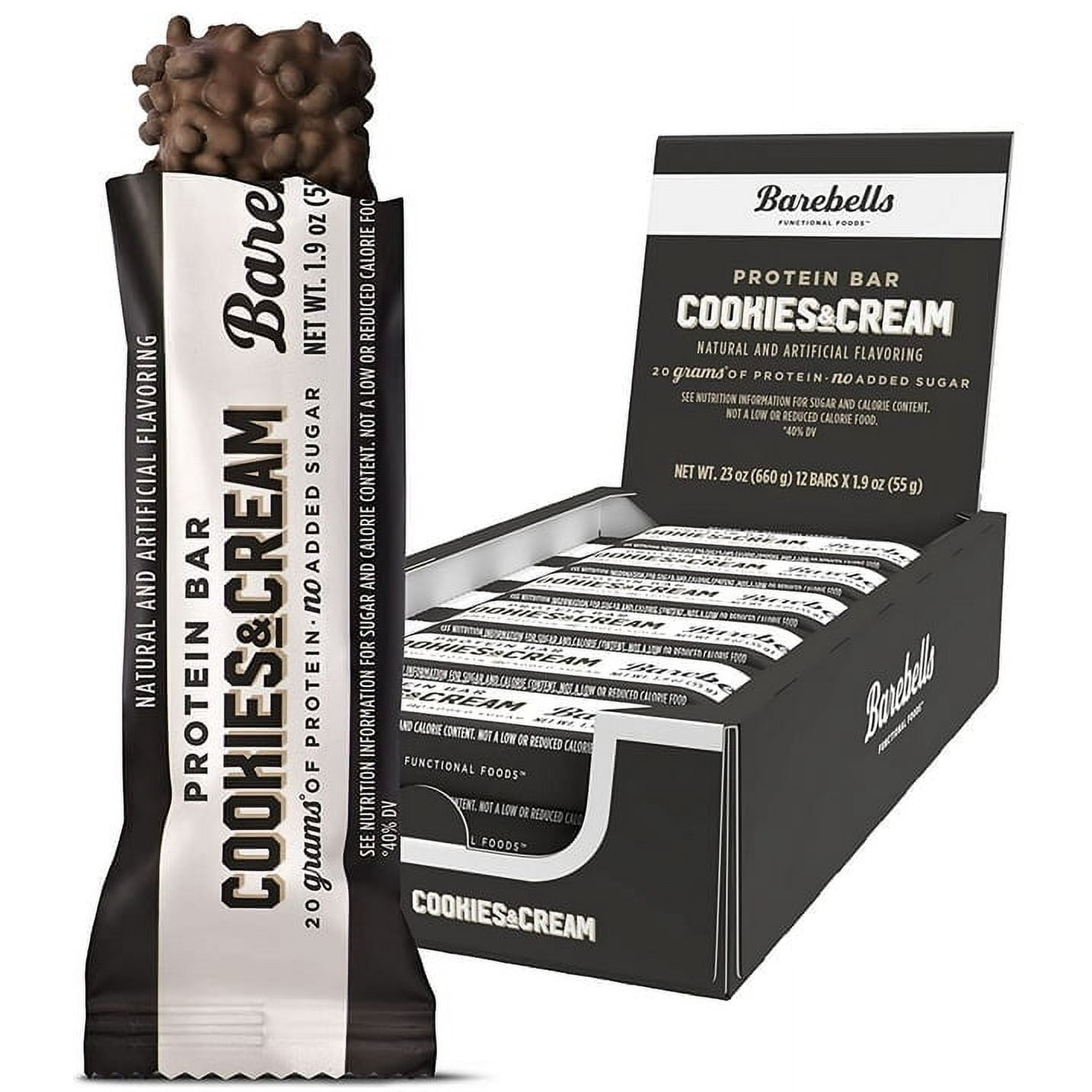 Barebells Cookies & Cream Protein Bars 20g High Protein 1.9oz 12 Count