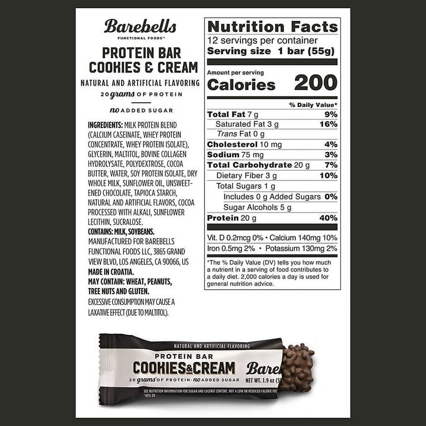 Barebells Cookies & Cream Protein Bars 20g High Protein 1.9oz 12 Count