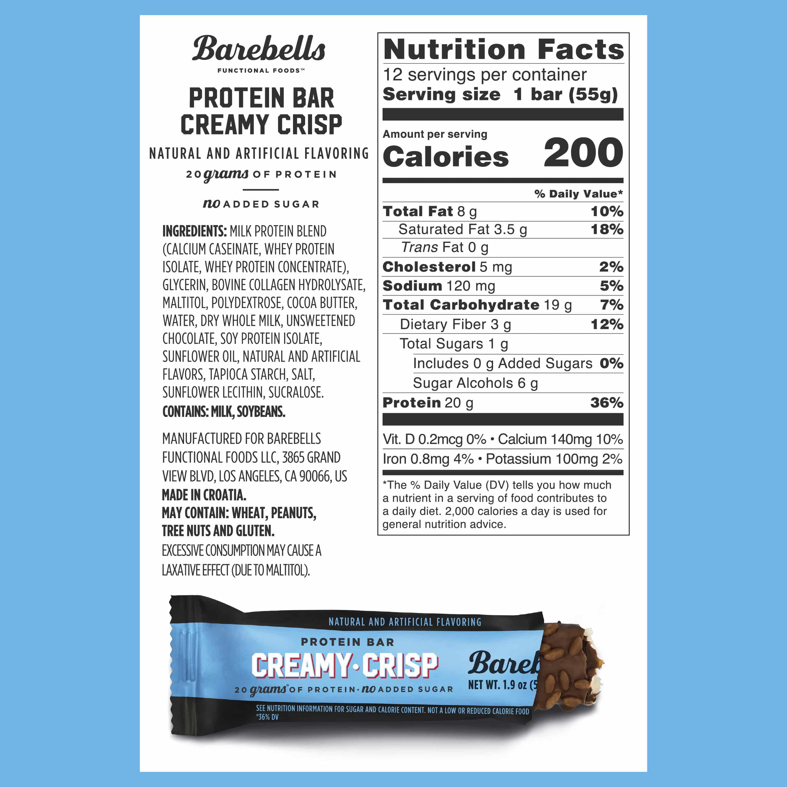 Barebells Protein Bars 20g High Protein 1.9oz Creamy Crisp 24 Count