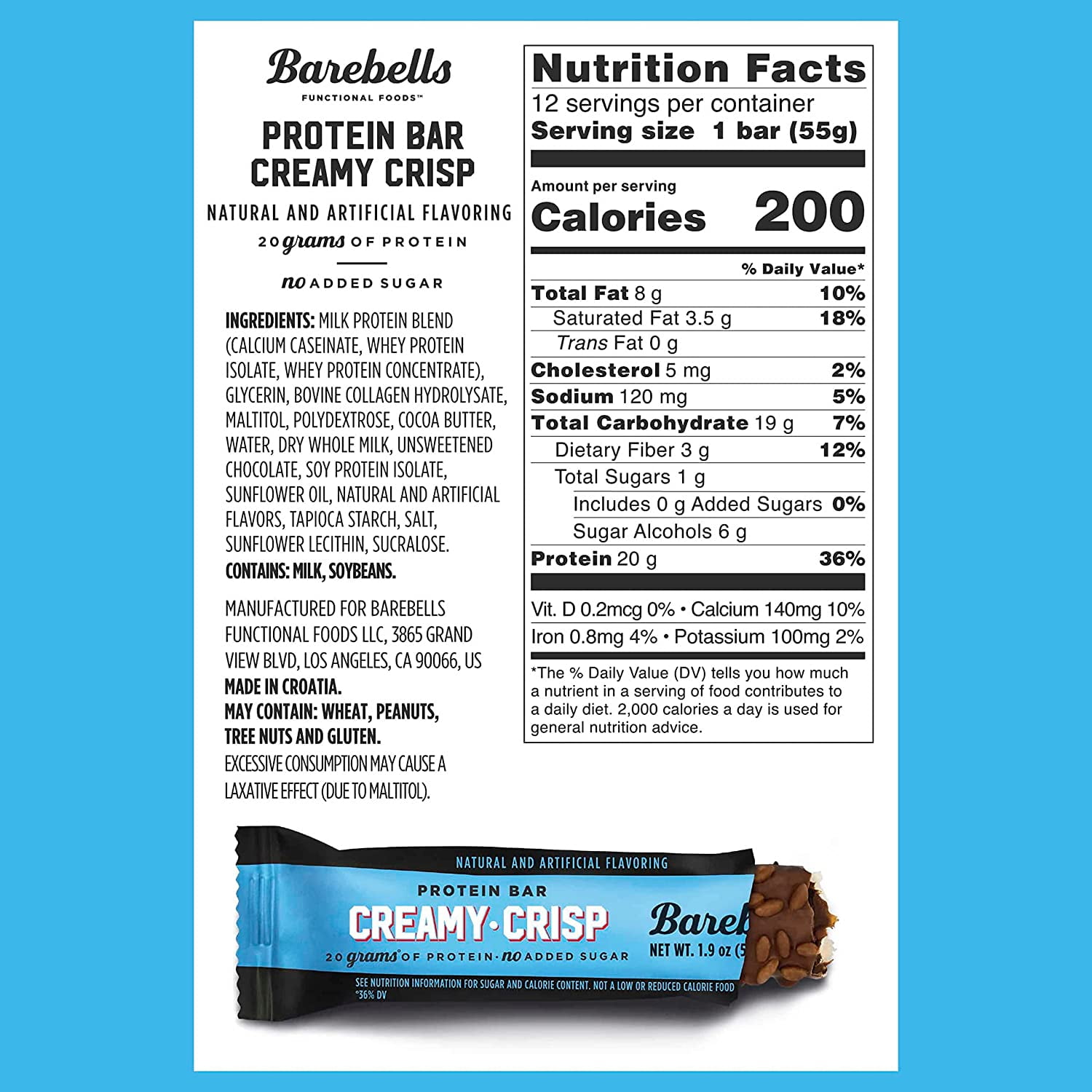 Barebells Protein Bars 20g High Protein 1.9oz Creamy Crisp 24 Count