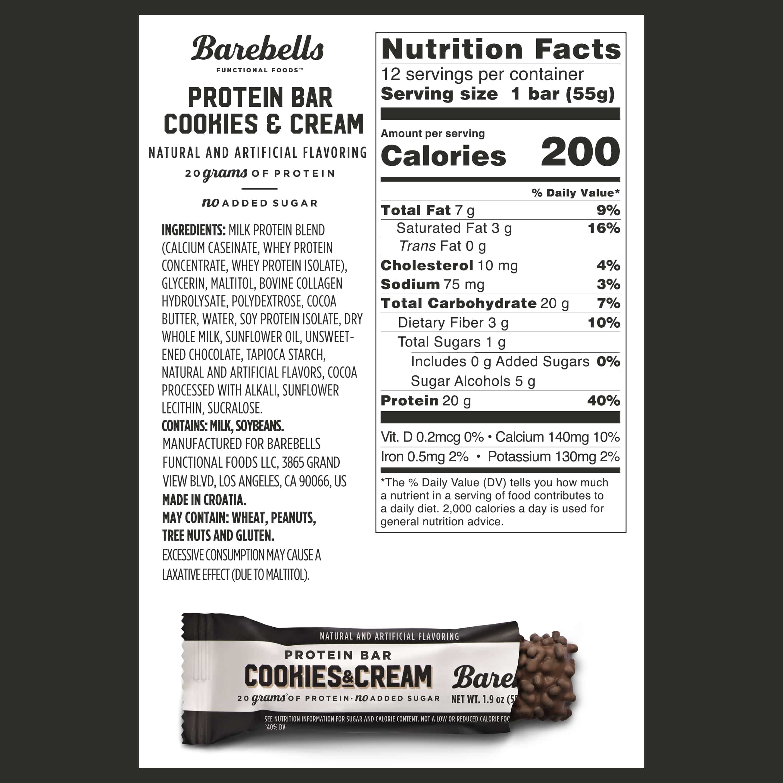 Barebells Protein Bars 20g High Protein 1.9oz Cookies Cream 24 Count
