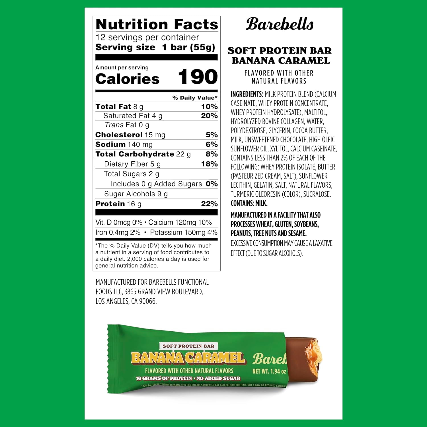Barebells Soft Protein Bars 16g High Protein 1.9oz Banana Caramel 24 Count
