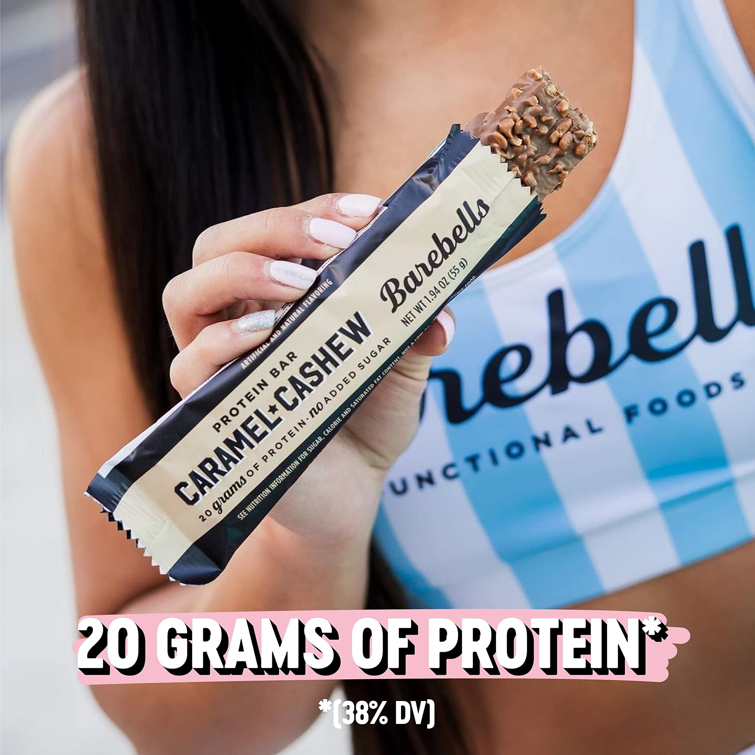 Barebells Caramel Cashew Protein Bars 12 Count - High Protein Snacks 20g - Chocolate Bar 1g Sugars