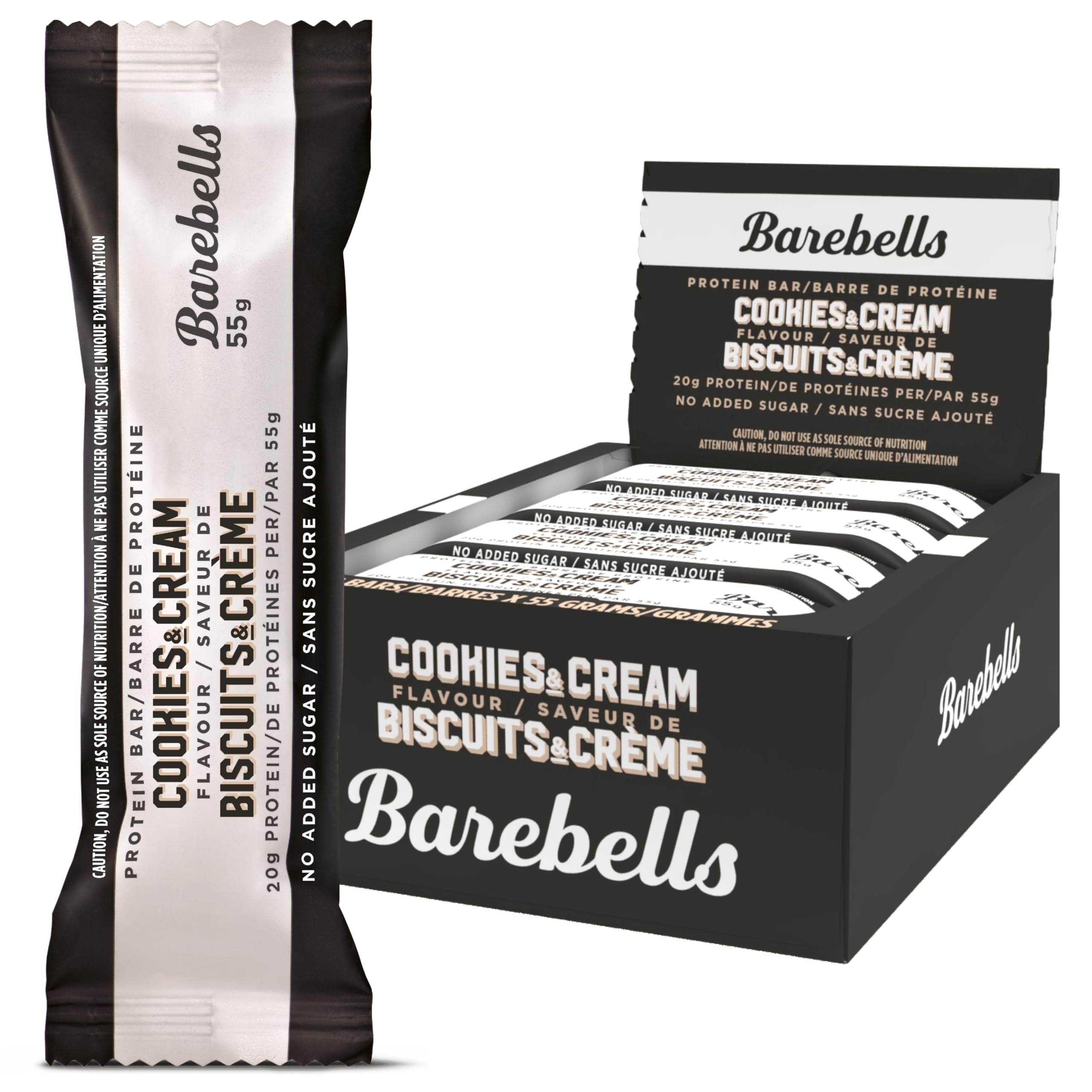 BAREBELLS PROTEIN BARS COOKIES AND CREAM STF9 - 12 COUNT, 20G HIGH PROTEIN, 1G TOTAL SUGARS - CHOCOLATE BAR